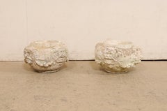 Spanish Pair Mid 20th C. Cast-Stone "Faces" Garden Pots