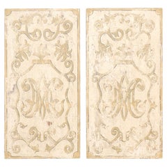 Used Spanish Pair of Artisan Painted Decorative Wood Wall Plaques, 3.25 Ft Tall