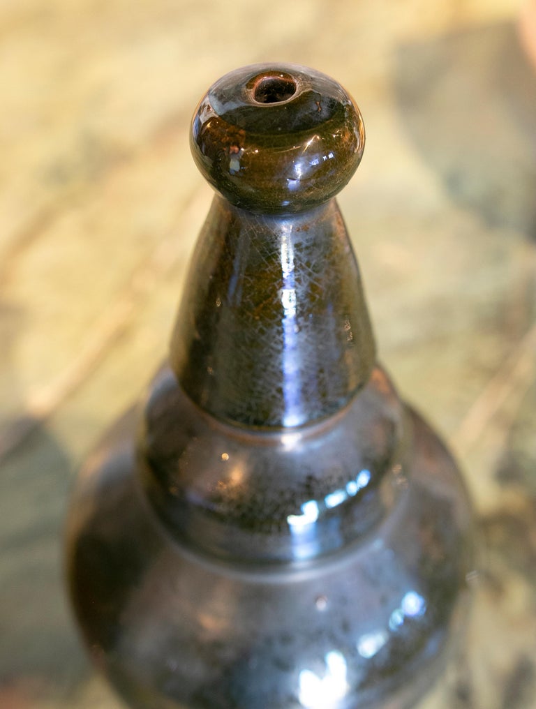 Spanish Pair of Black Glazed Ceramic Finials For Sale at 1stDibs