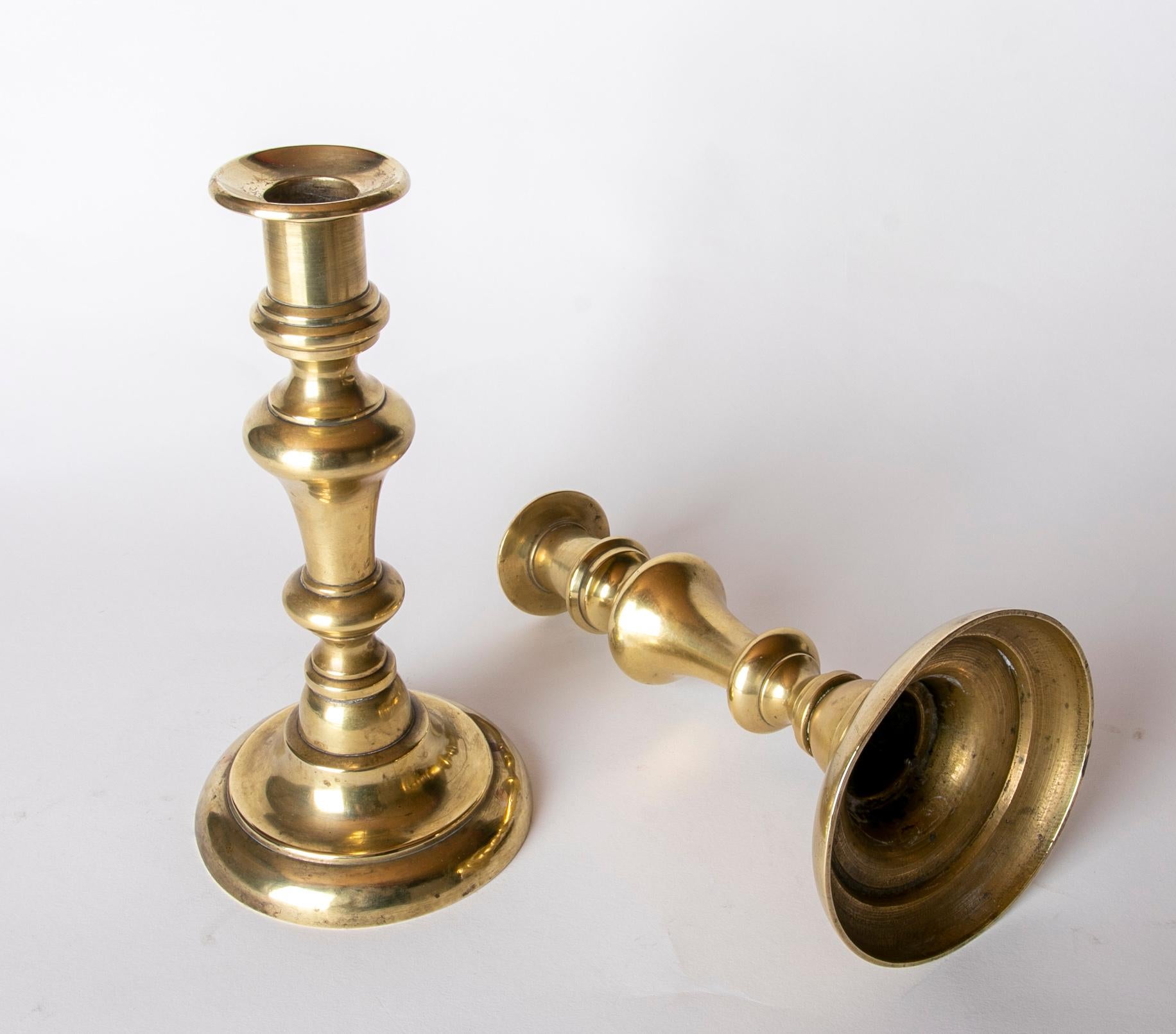 Spanish Pair of Bronze Candlesticks  For Sale 1