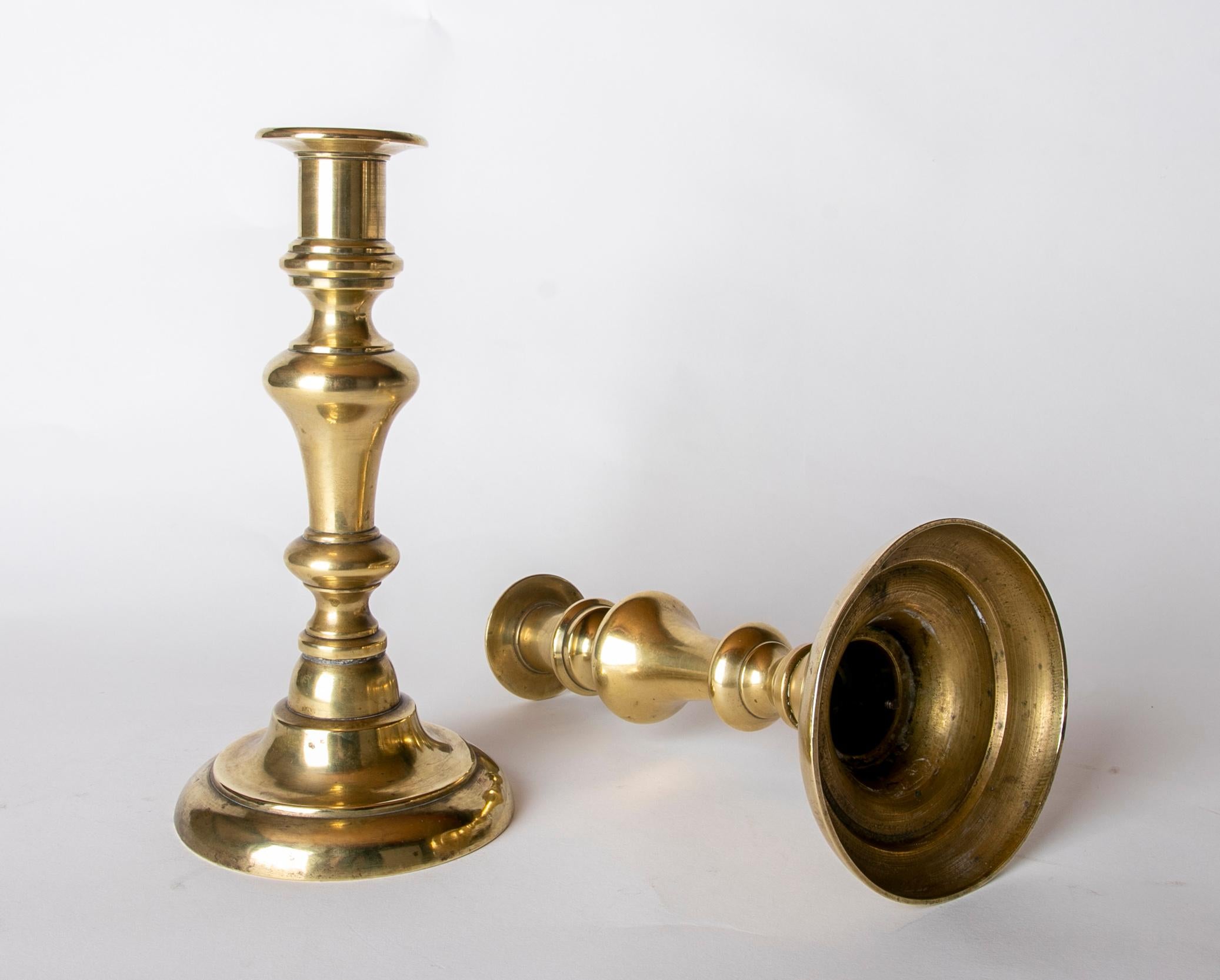 Spanish Pair of Bronze Candlesticks  For Sale 2