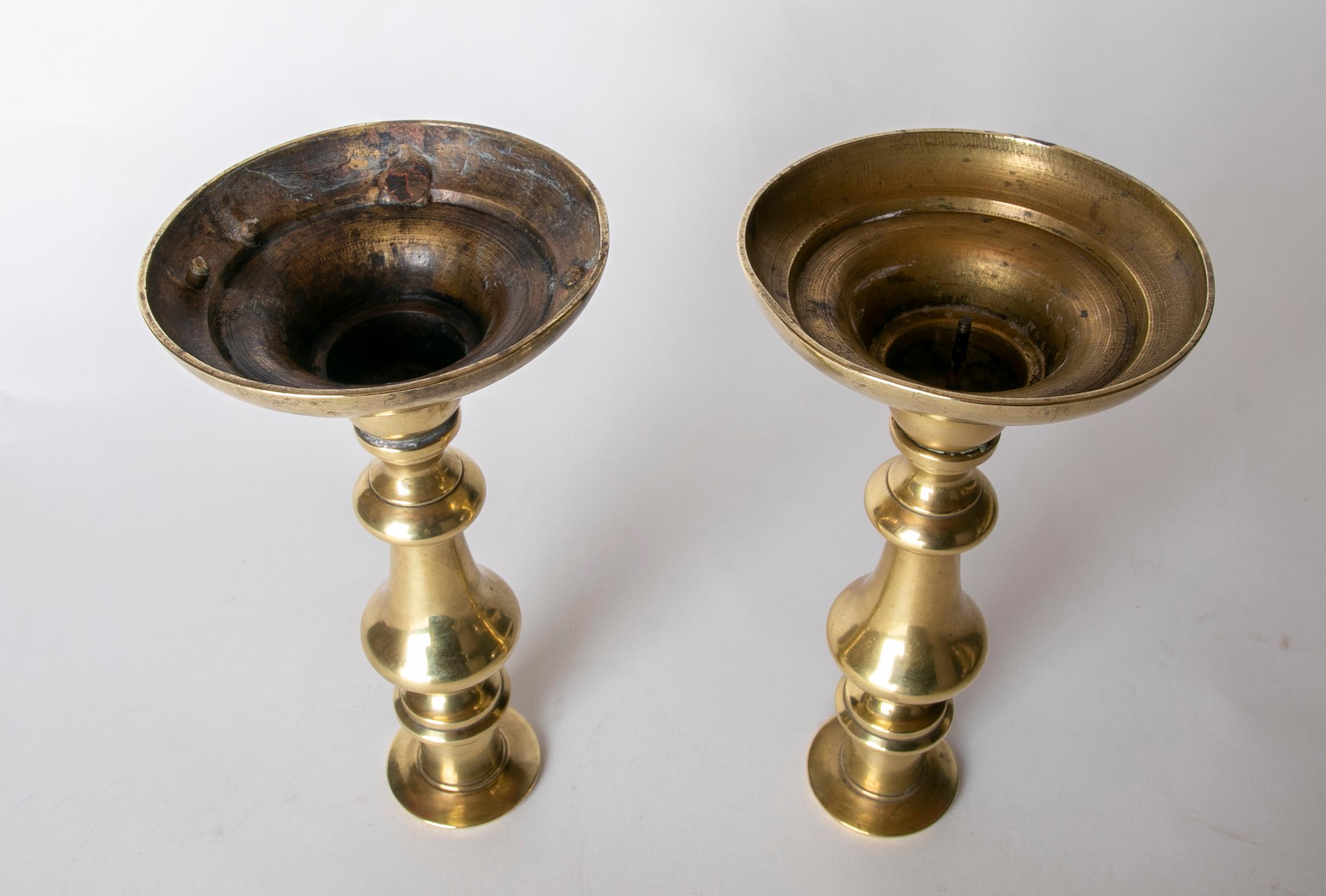 Spanish Pair of Bronze Candlesticks  For Sale 6