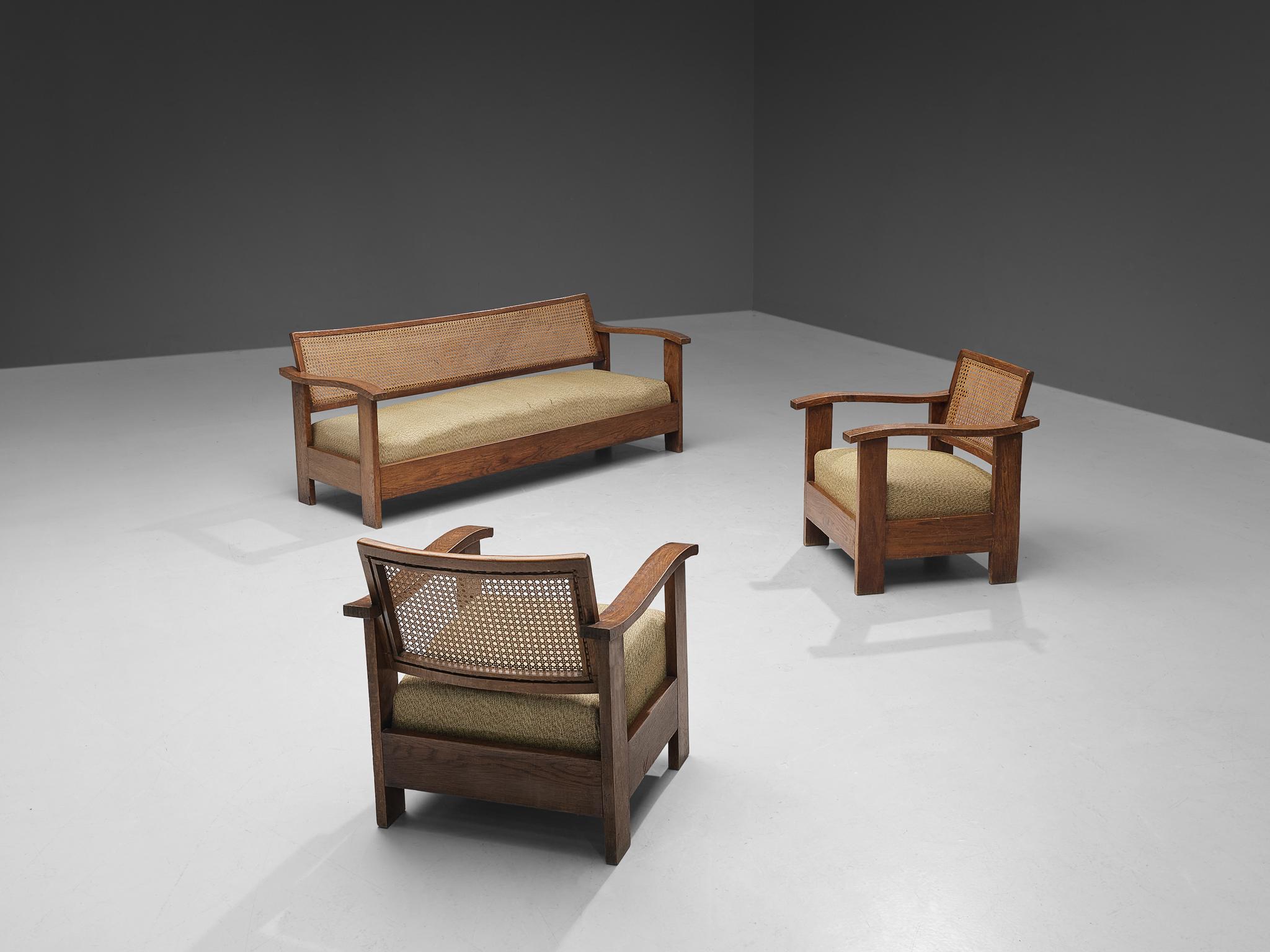 Spanish Pair of Easy Chairs in Oak and Wicker 5