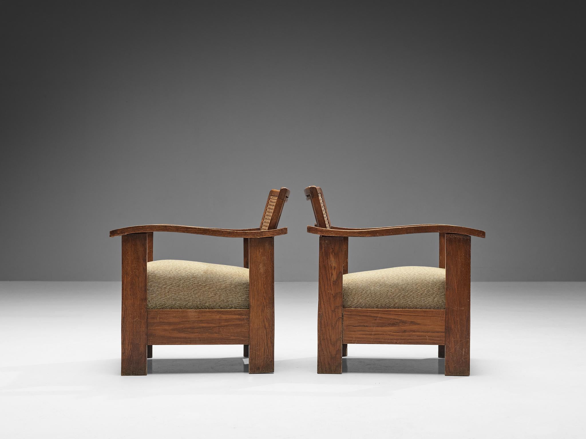 Spanish Pair of Easy Chairs in Oak and Wicker 2