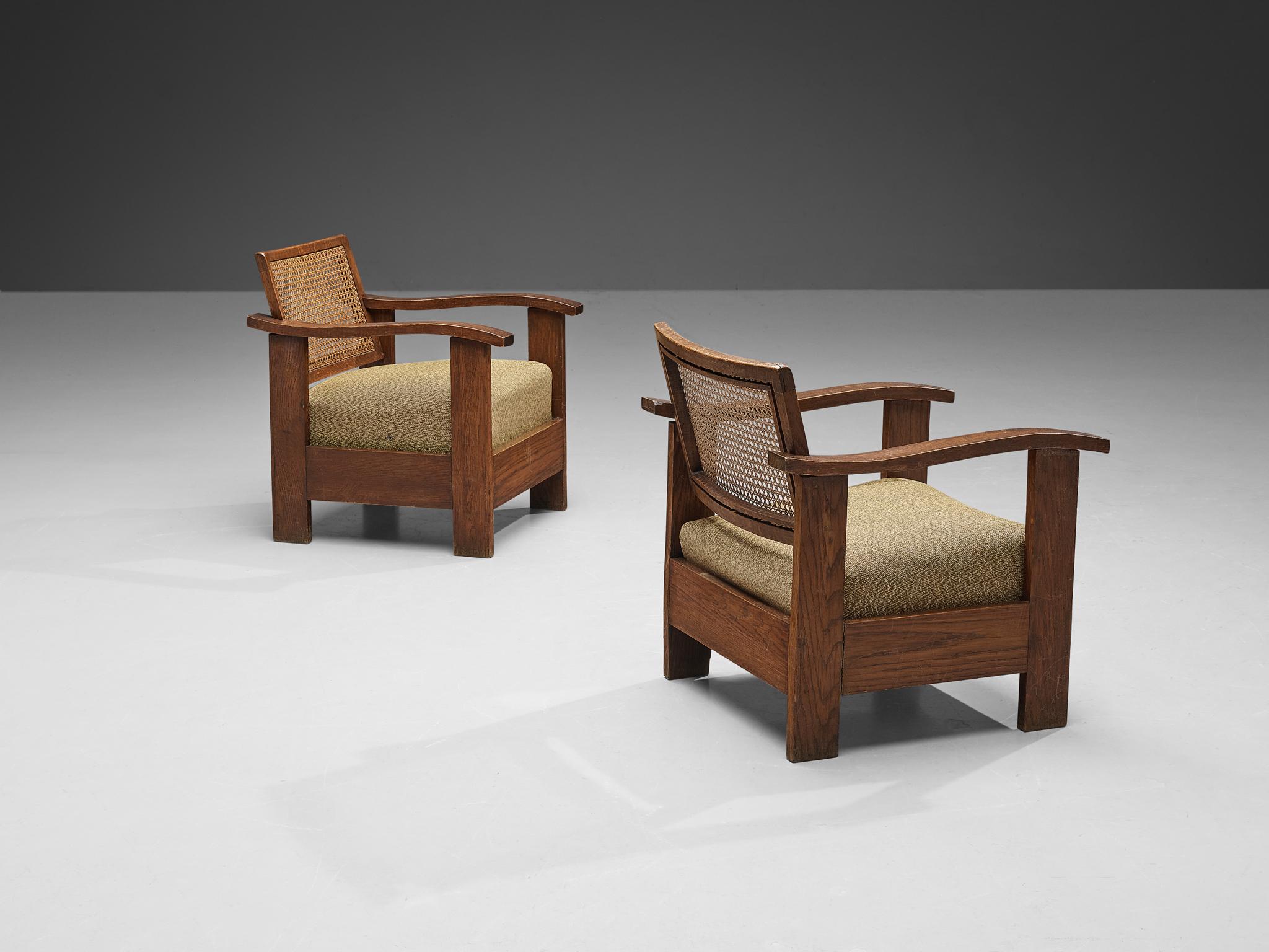 Spanish Pair of Easy Chairs in Oak and Wicker 3