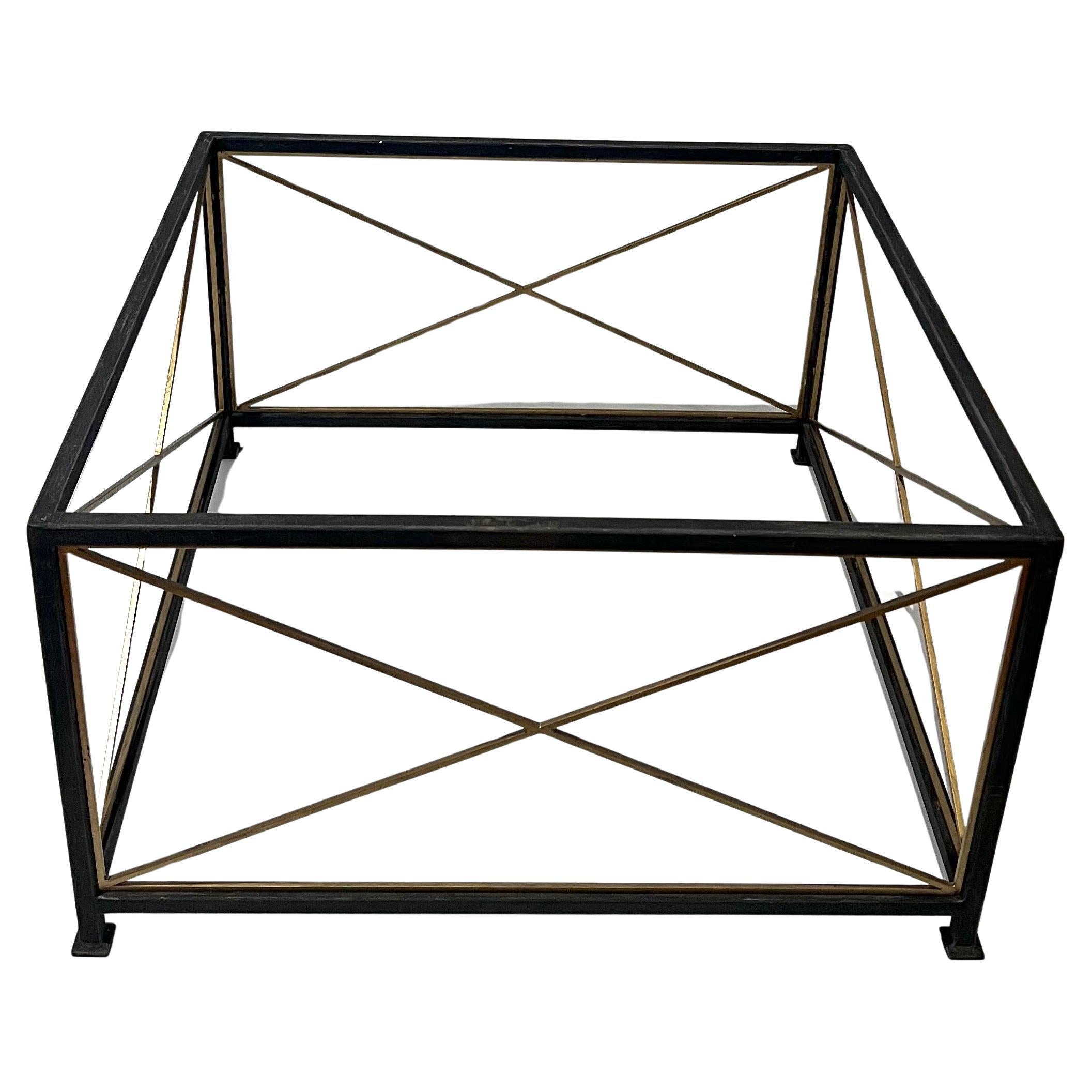 Striking pair of square cocktail end tables with freshly polished Spanish marble tops , the frames are in black metal with gold accents , circa 1970's solid beautiful can be used indoor or outdoor , original finish on frames , these are unique and