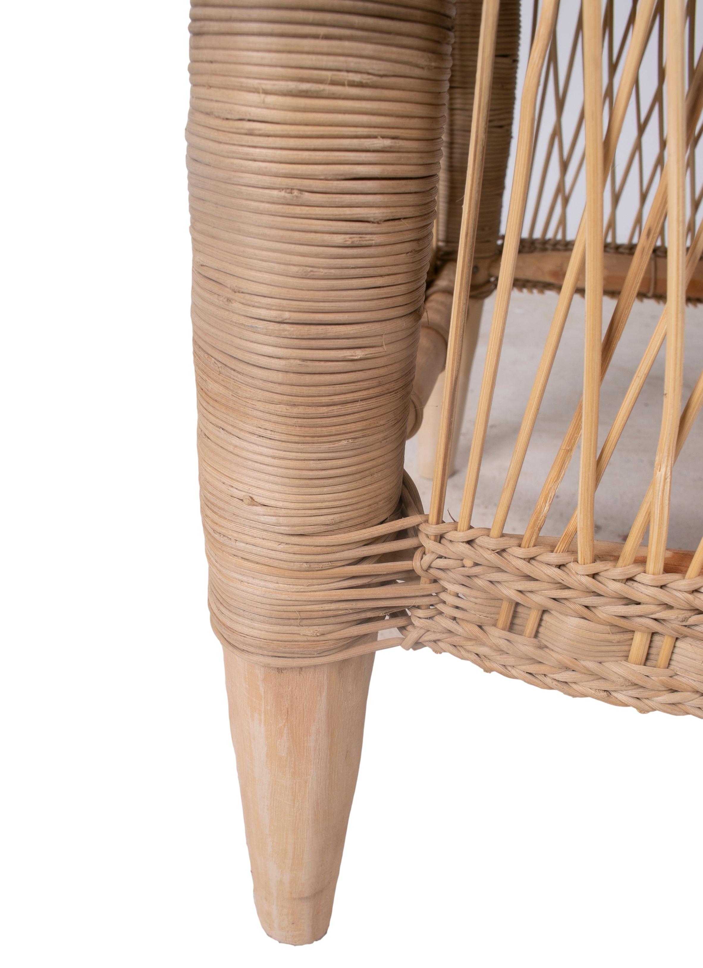 Spanish Pair of Hand Woven Rattan Low Stools 7