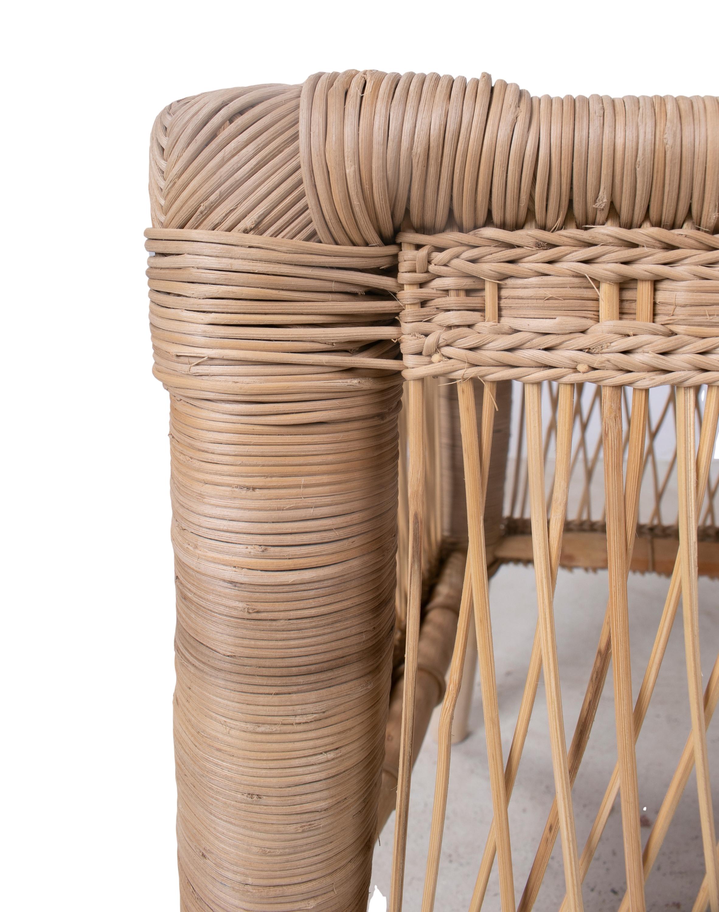 Spanish Pair of Hand Woven Rattan Low Stools 8