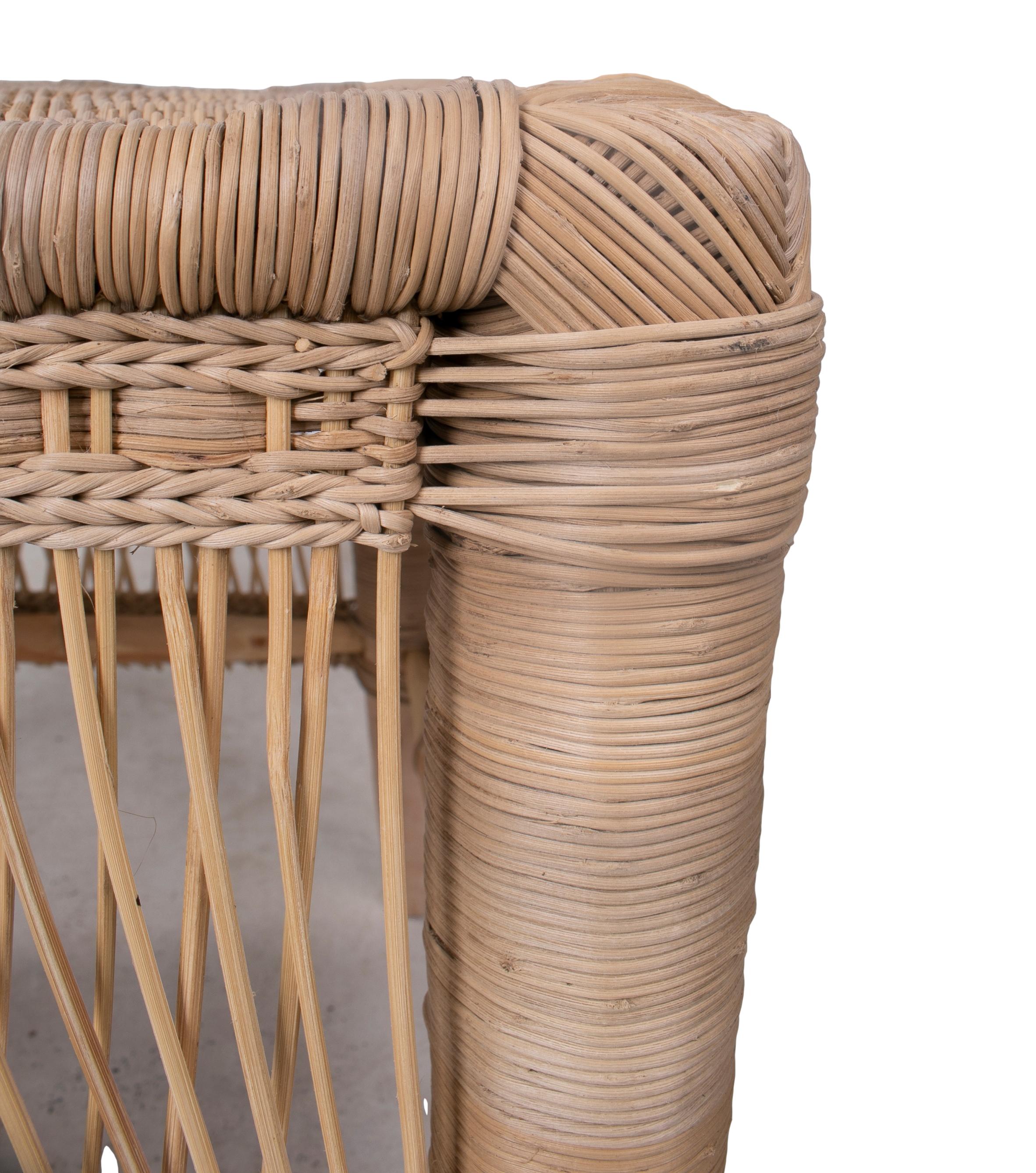 Spanish Pair of Hand Woven Rattan Low Stools 9