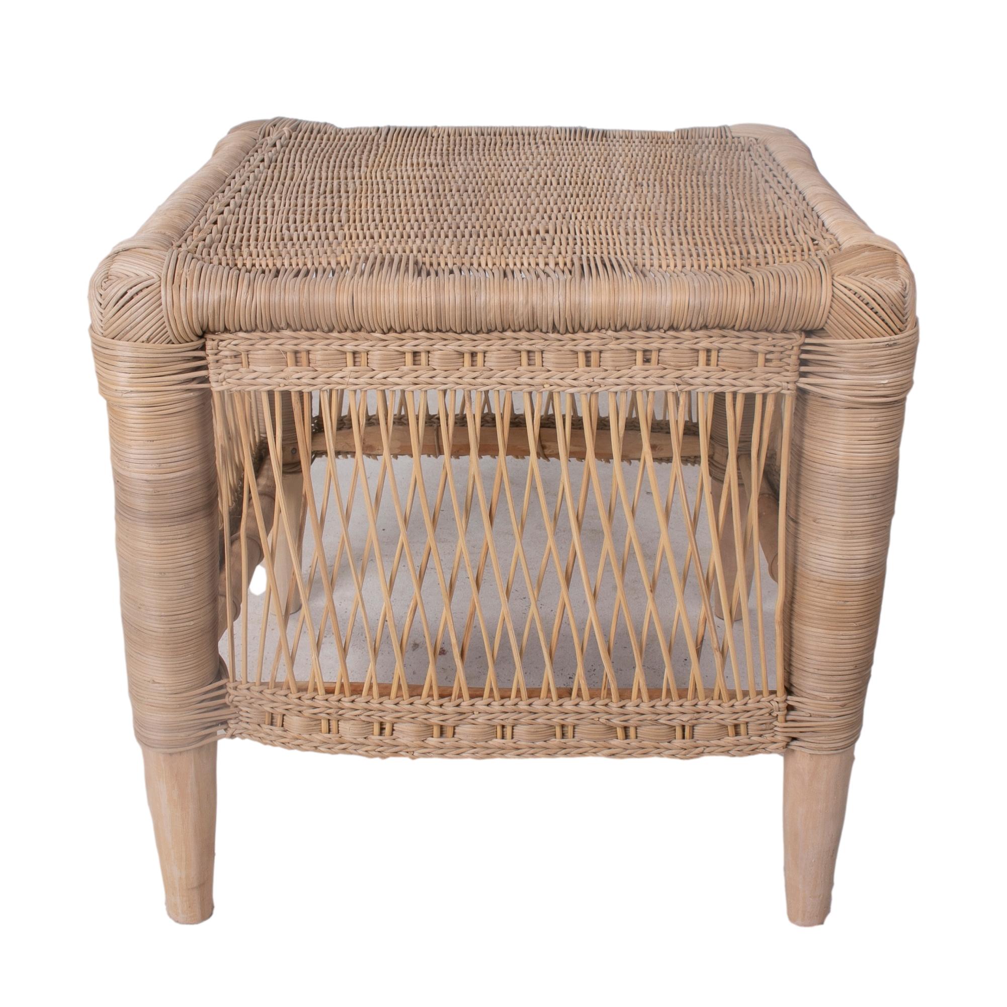 Contemporary Spanish Pair of Hand Woven Rattan Low Stools