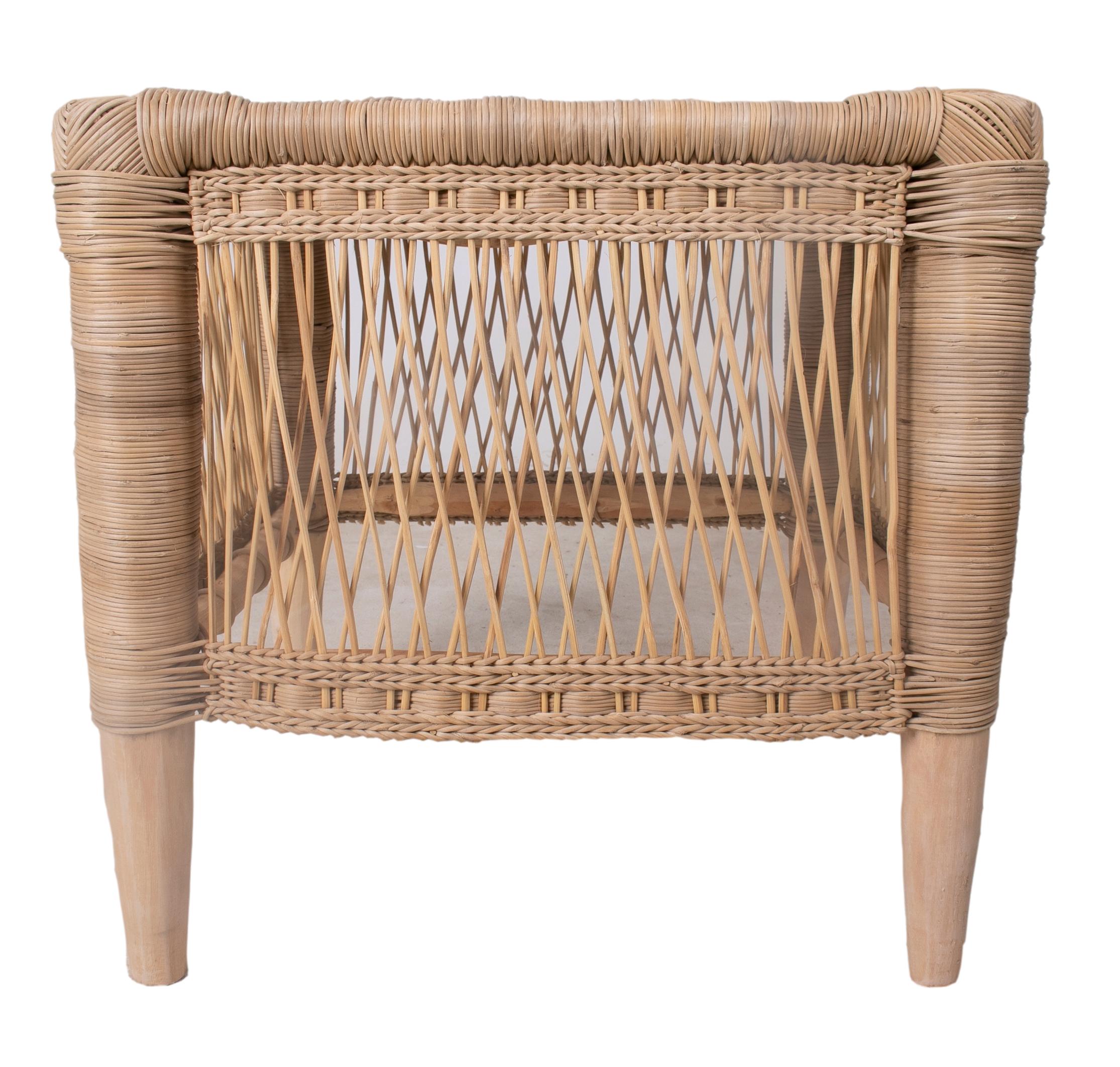 Spanish Pair of Hand Woven Rattan Low Stools 1