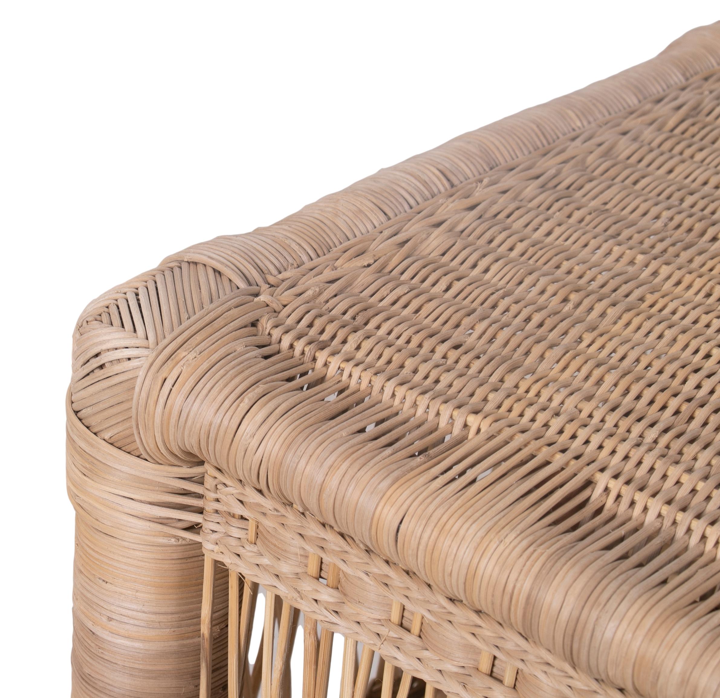 Spanish Pair of Hand Woven Rattan Low Stools 2