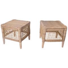 Spanish Pair of Hand Woven Rattan Low Stools