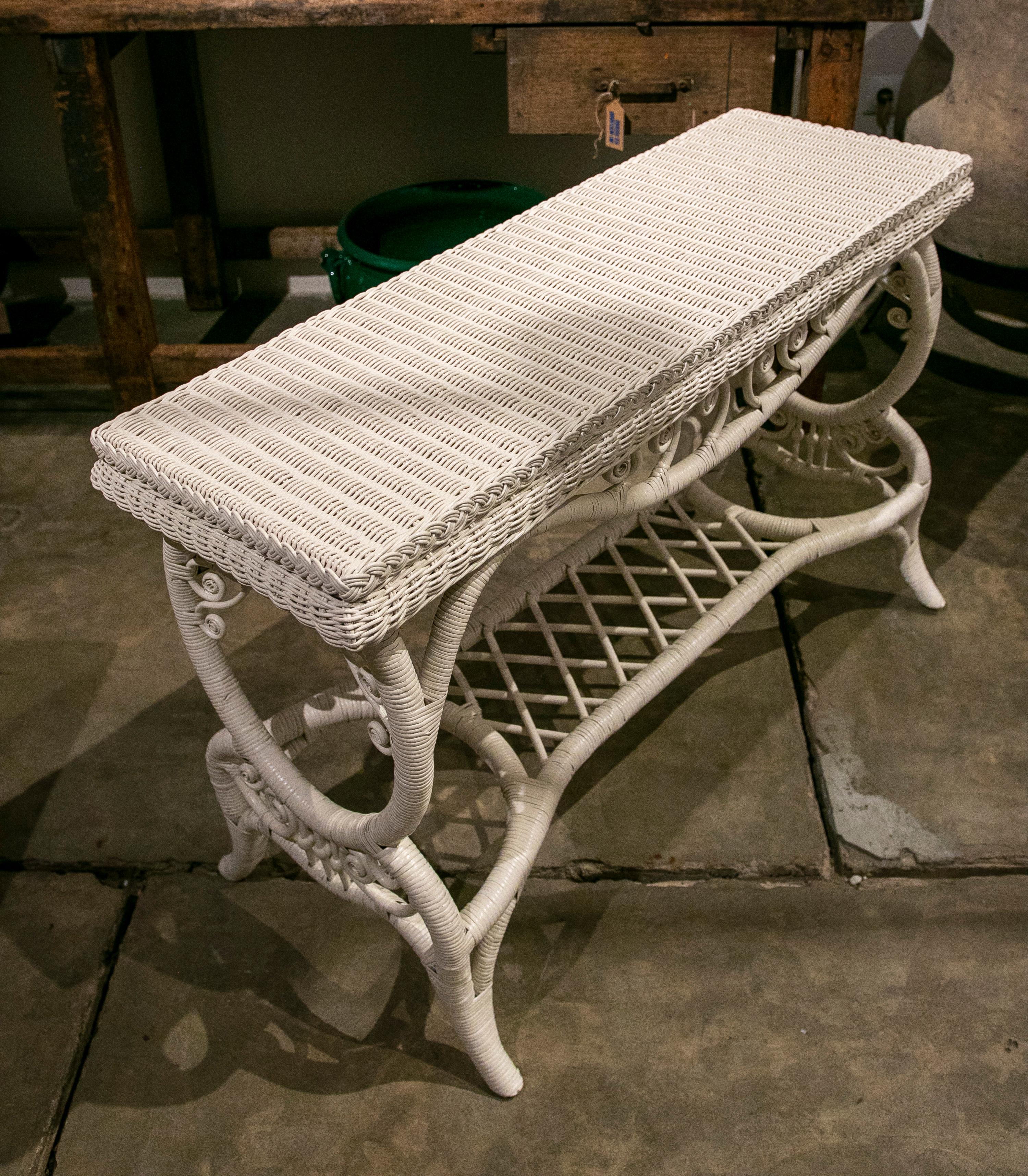 Spanish Pair of Handmade Wicker Consoles Lacquered in White Colour For Sale 1