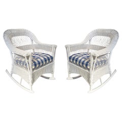 Spanish Pair of Handmade Wicker Rocking Armchairs