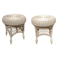 Spanish Pair of Handmade Wicker Side Tables