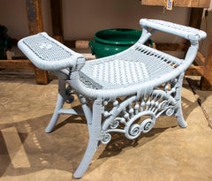 Spanish Pair of Handmade Wicker Stools Lacquered in Blue Colour