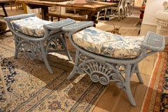 Spanish Pair of Handmade Wicker Stools Lacquered in White Colour