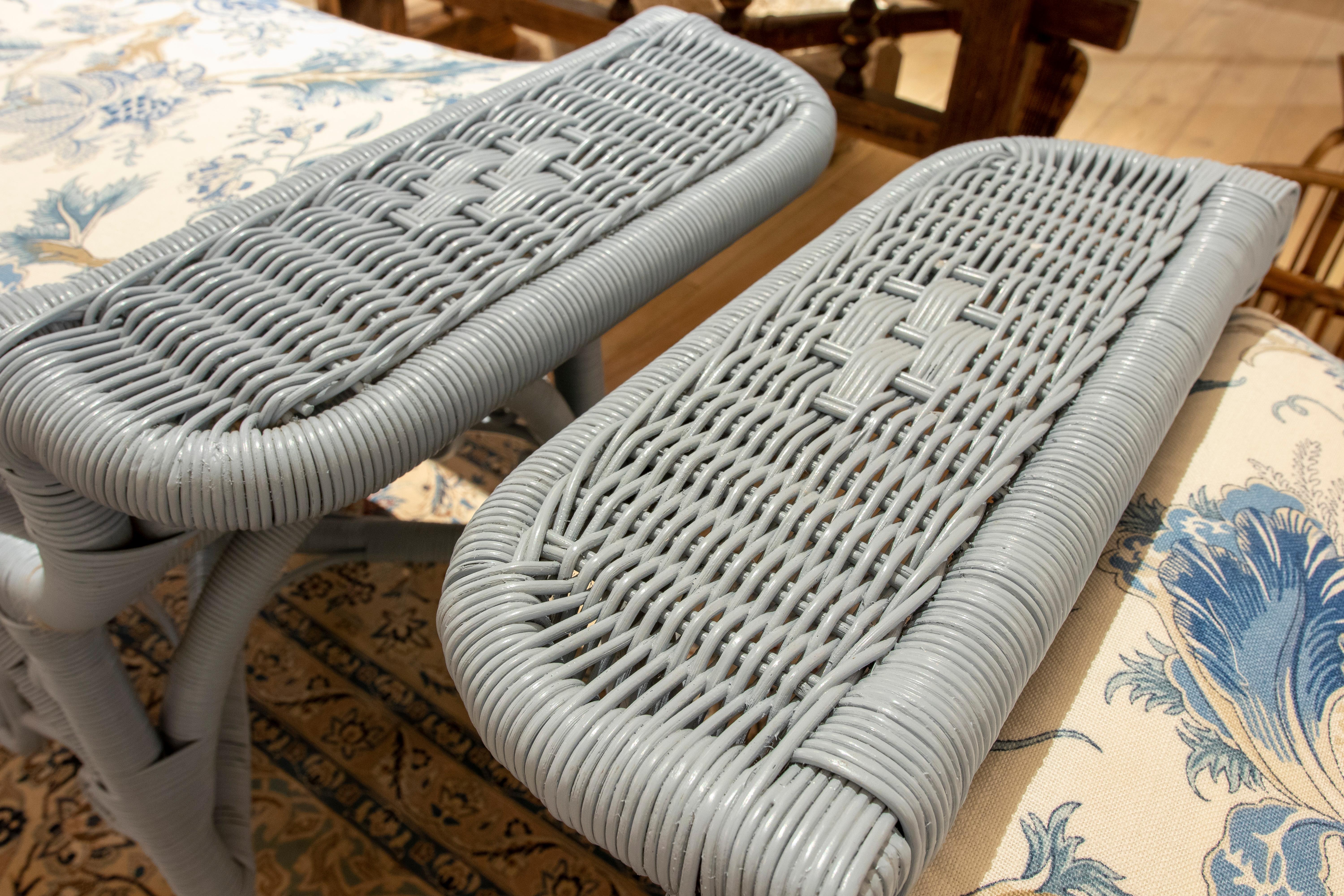 Spanish Pair of Handmade Wicker Stools Lacquered in White Colour 3