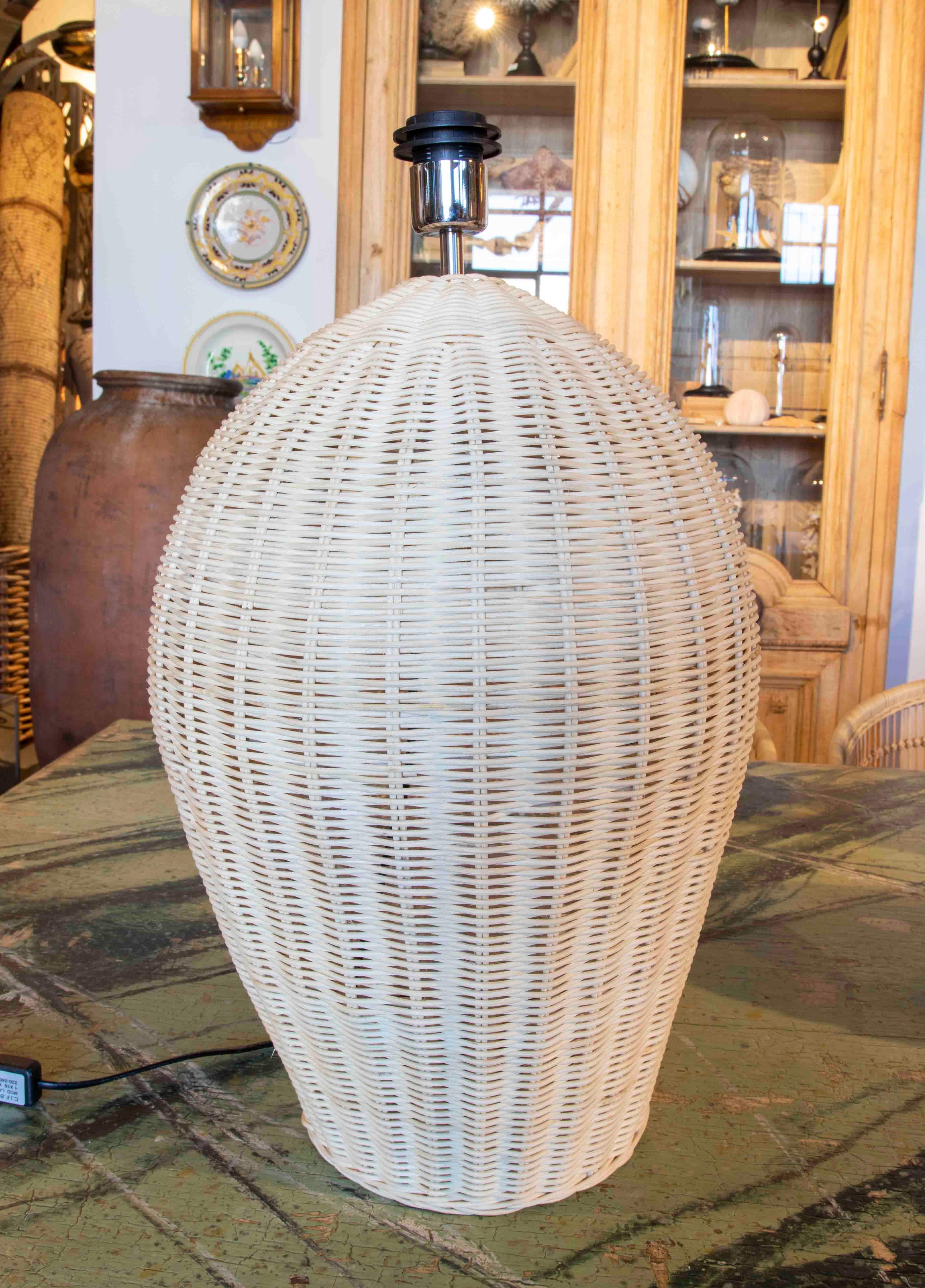 Pair of Spanish Handmade Woven Wicker Lamp