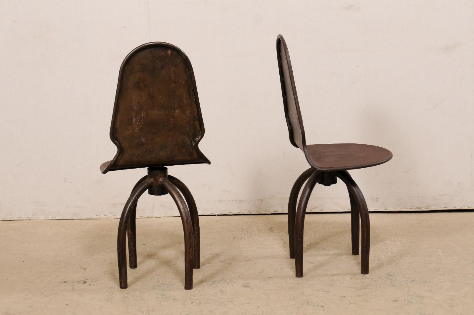 Spanish Pair of Iron Swivel Chairs on Spider-Style Legs, Industrial-Chic In Good Condition For Sale In Atlanta, GA