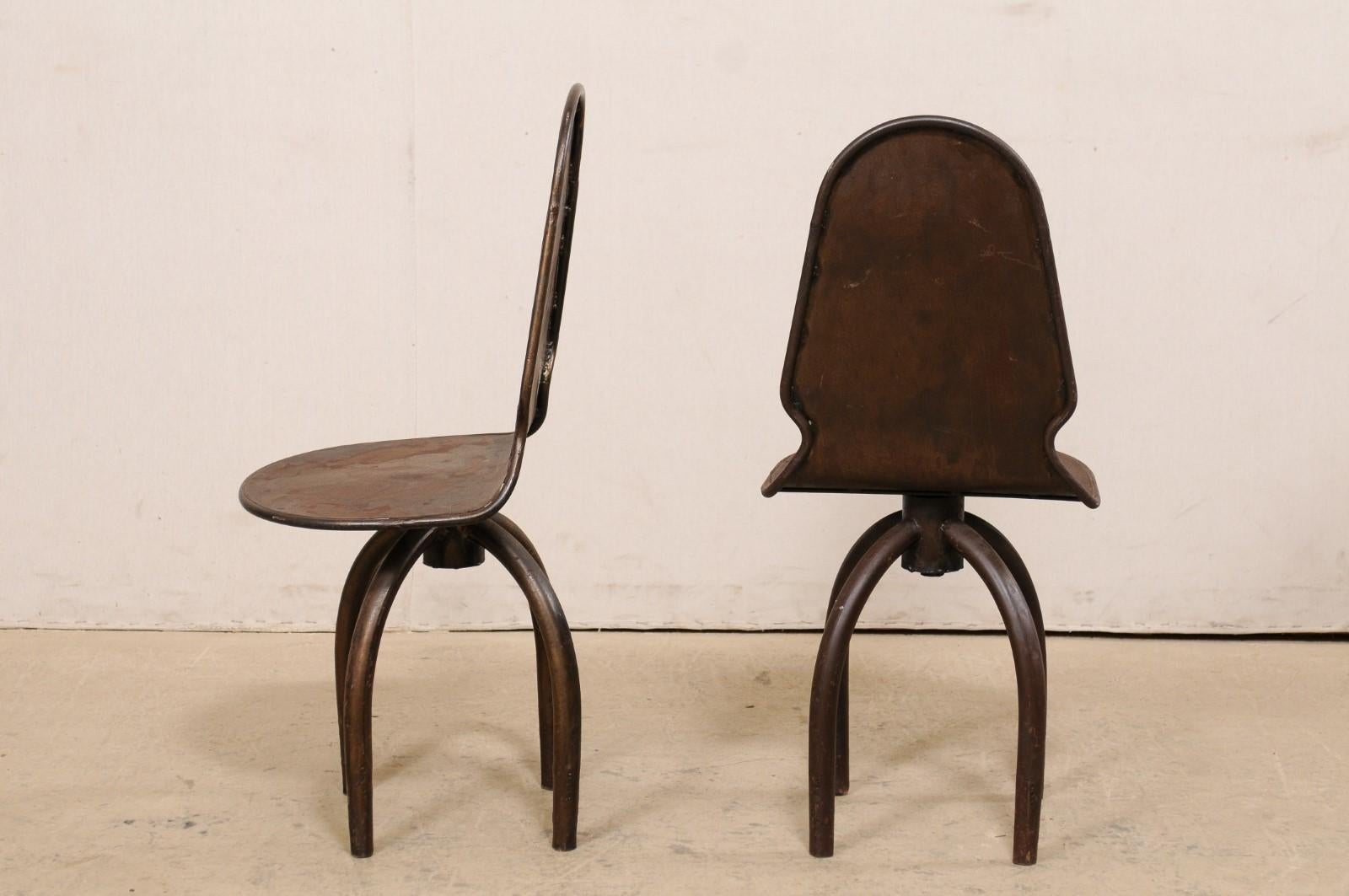 Spanish Pair of Iron Swivel Chairs on Spider-Style Legs, Industrial-Chic For Sale 2