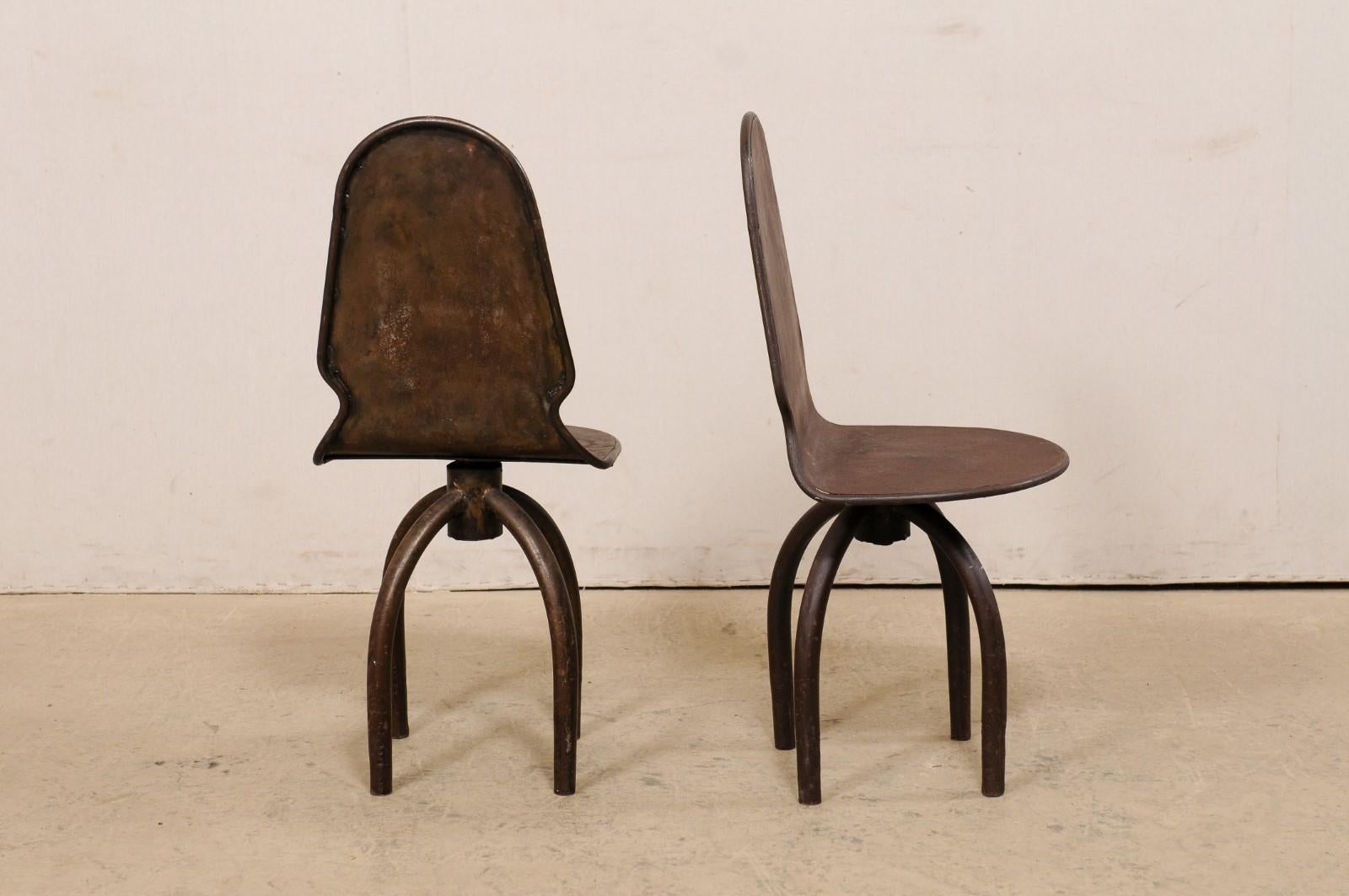 Spanish Pair of Iron Swivel Chairs on Spider-Style Legs, Industrial-Chic For Sale 3