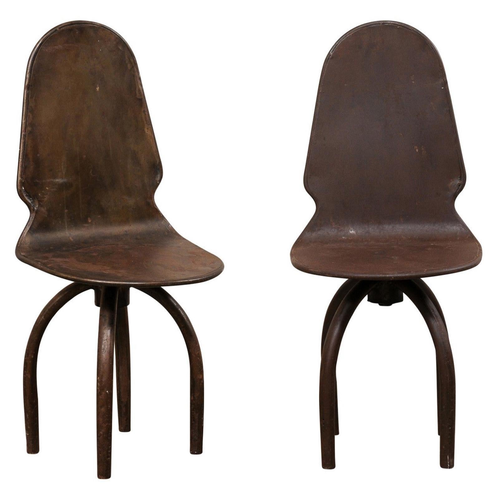Spanish Pair of Iron Swivel Chairs on Spider-Style Legs, Industrial-Chic For Sale