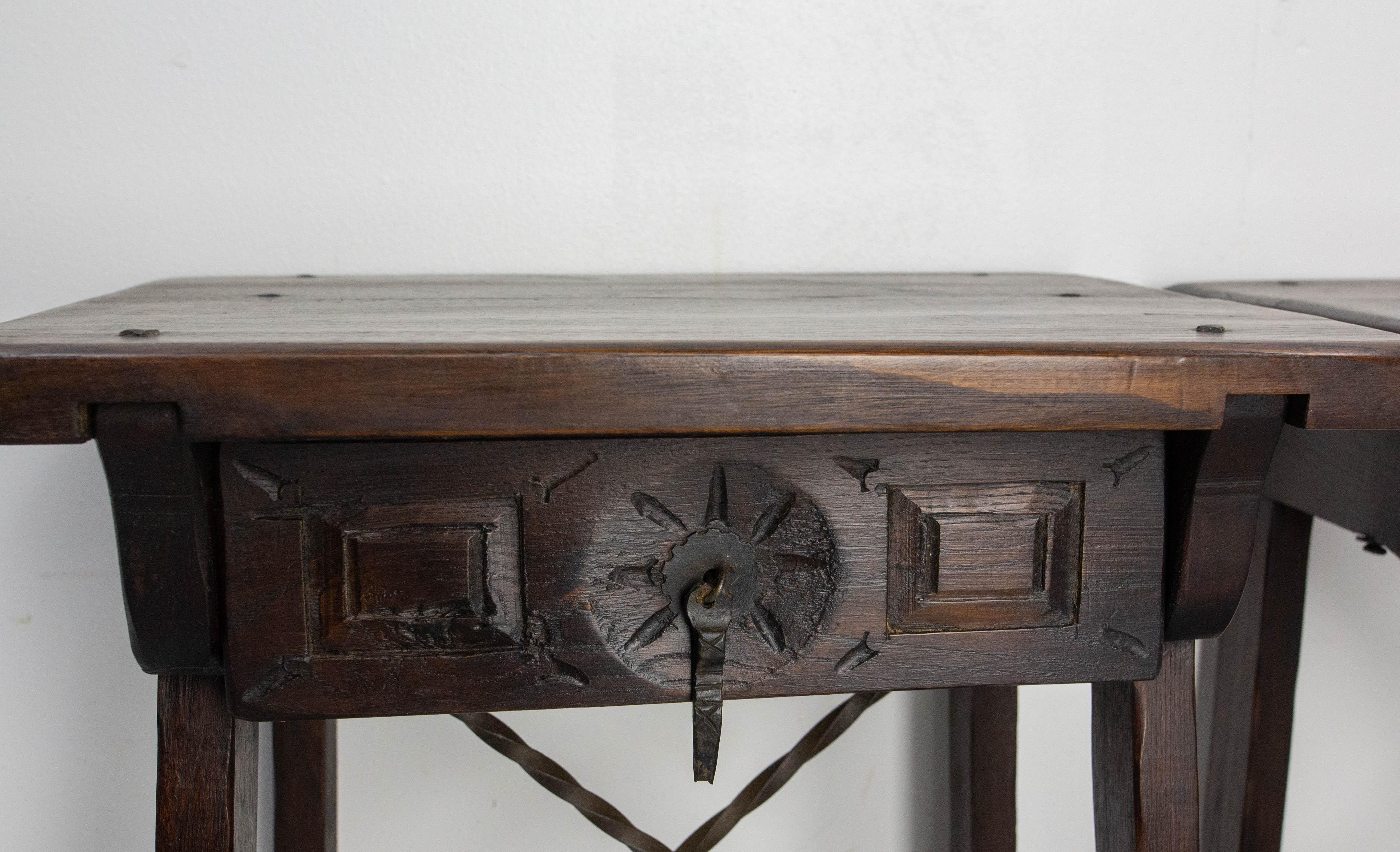 Mid-Century Modern Spanish Pair of Nightstand Bedside Table Oak, Midcentury For Sale