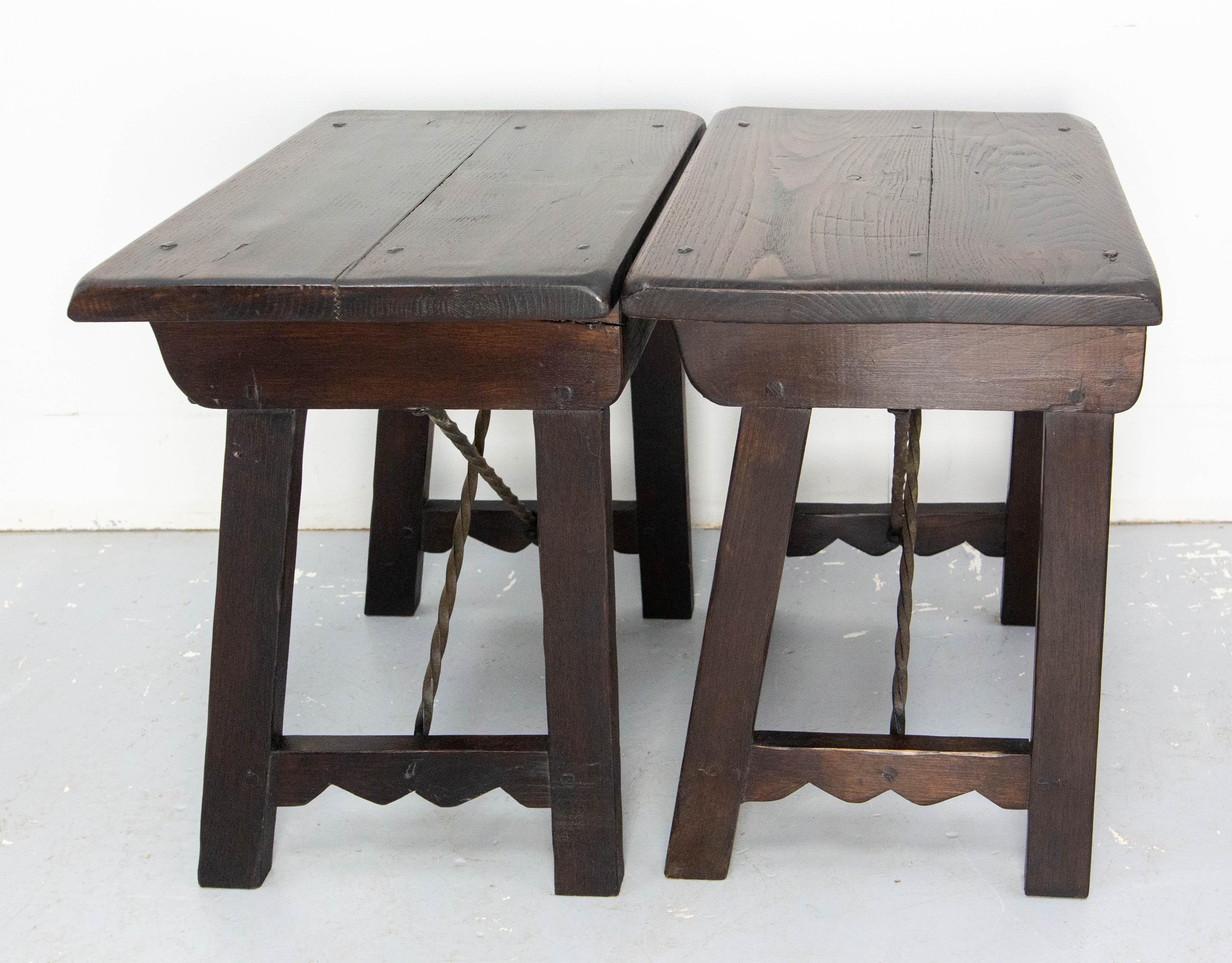 Chestnut Spanish Pair of Nightstand Bedside Table Oak, Midcentury For Sale