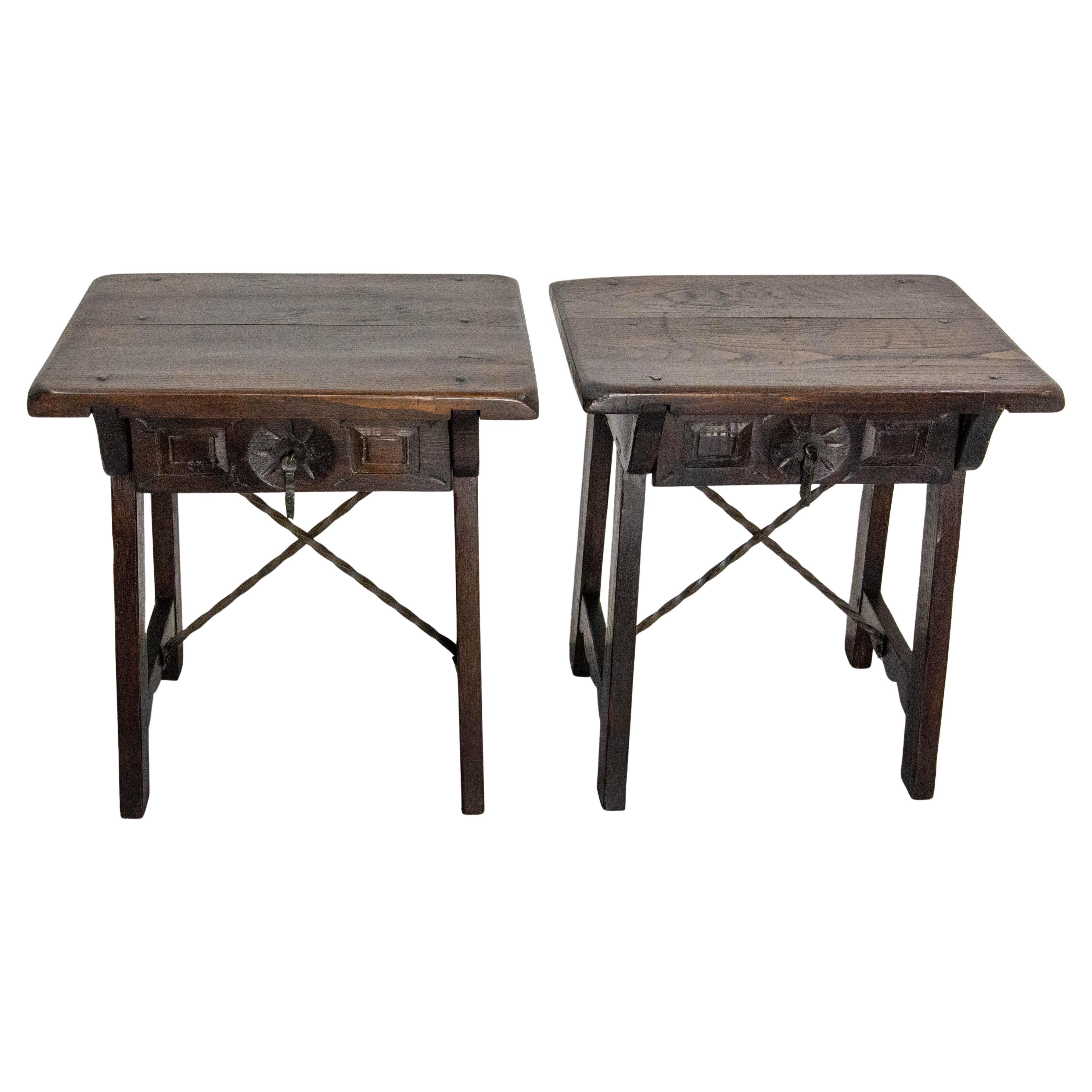 Spanish Pair of Nightstand Bedside Table Oak, Midcentury For Sale