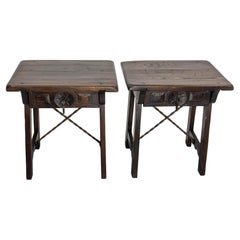 Spanish Pair of Nightstand Bedside Table Oak, Midcentury