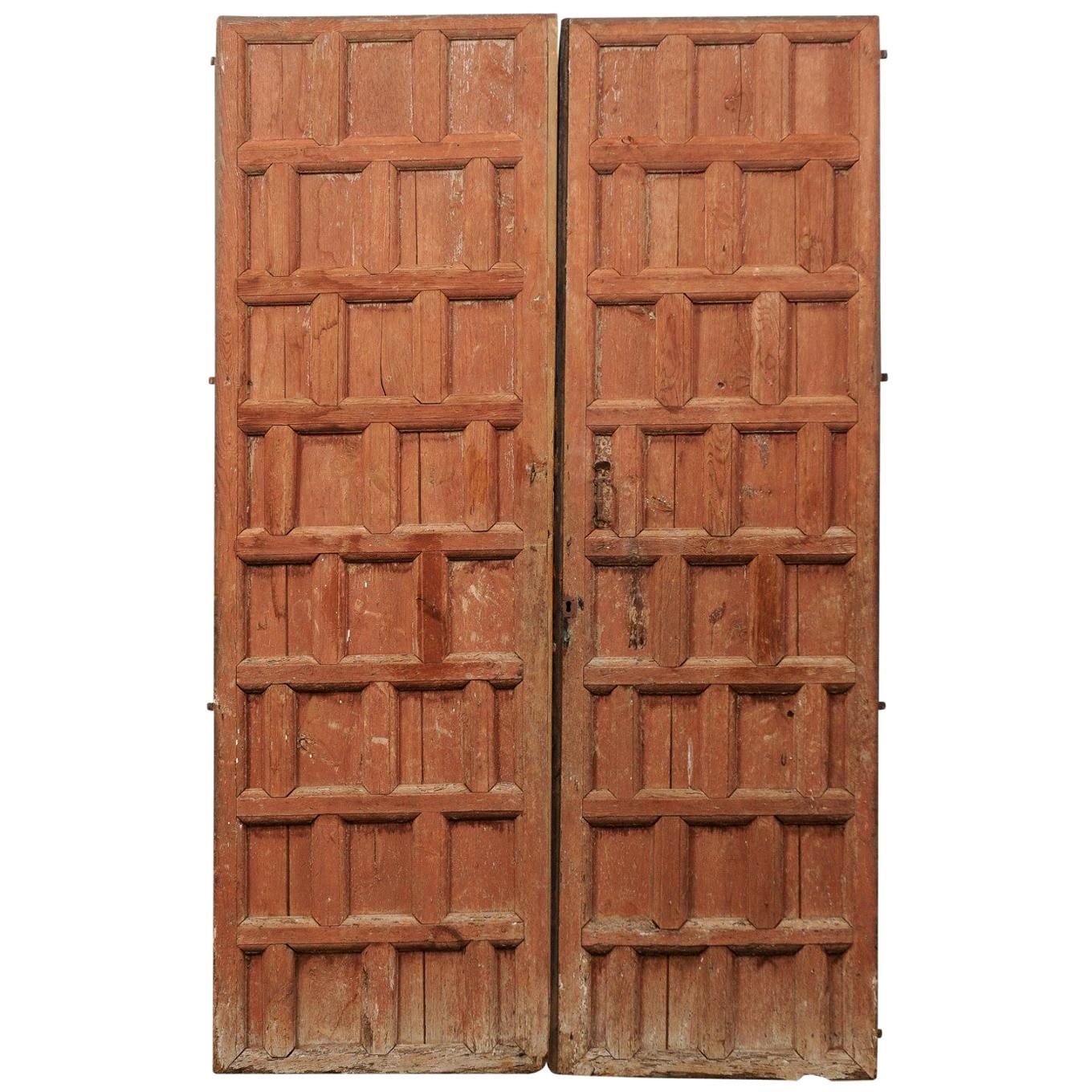Spanish Pair of Paneled Doors with Original Hardware, Turn 18th-19th Century