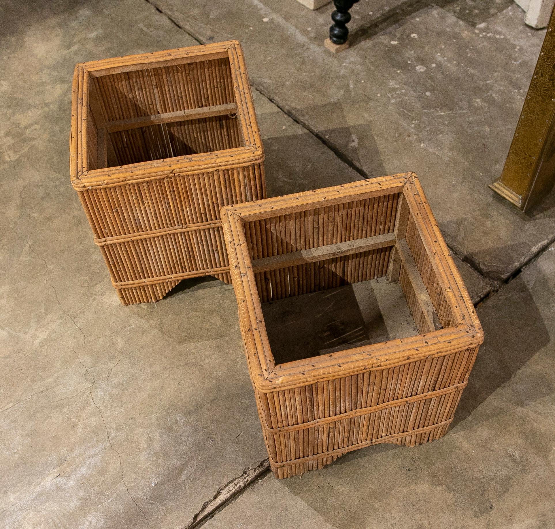 Spanish Pair of Square Bamboo Flowerpots  For Sale 1