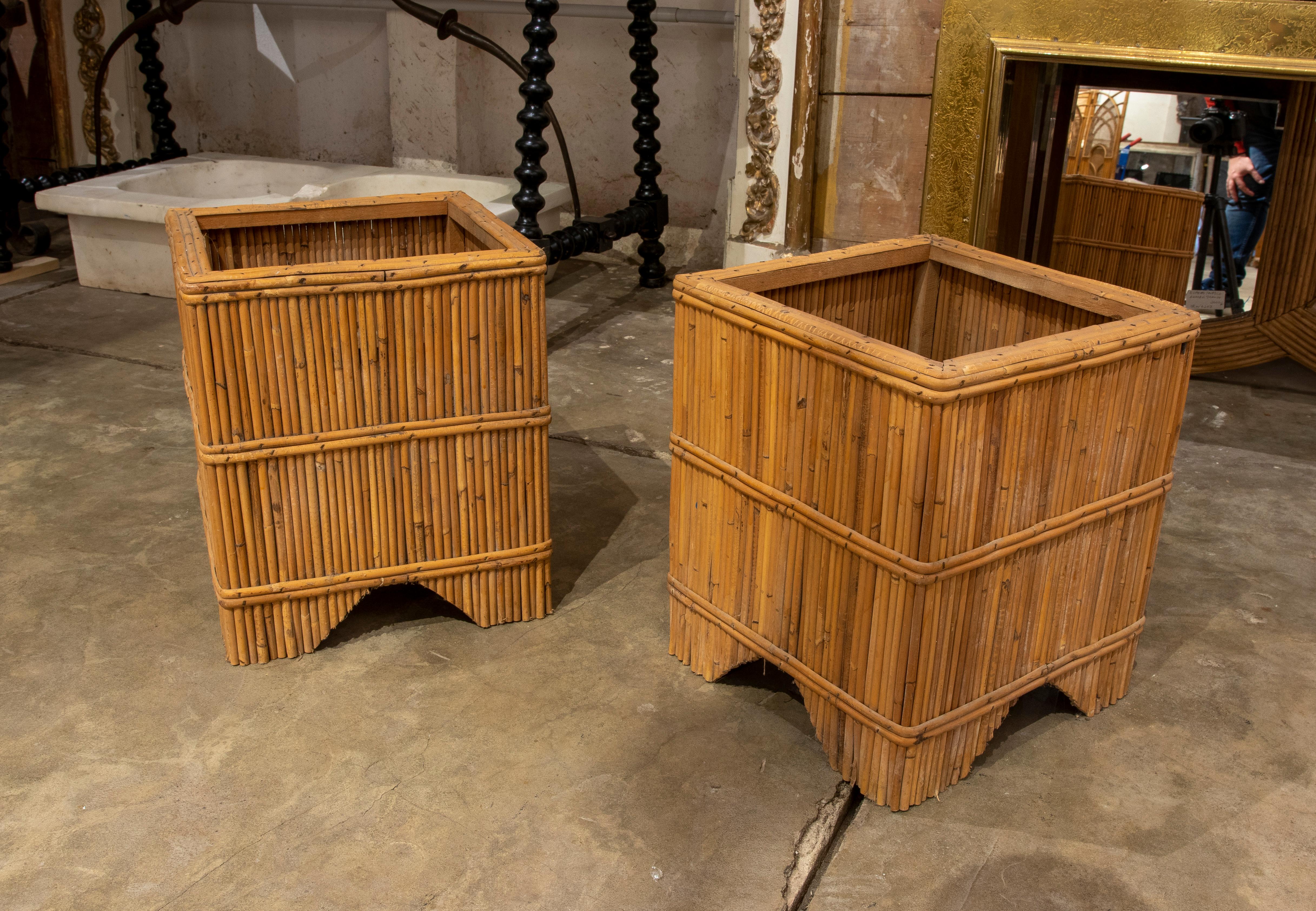 Spanish Pair of Square Bamboo Flowerpots  For Sale 6