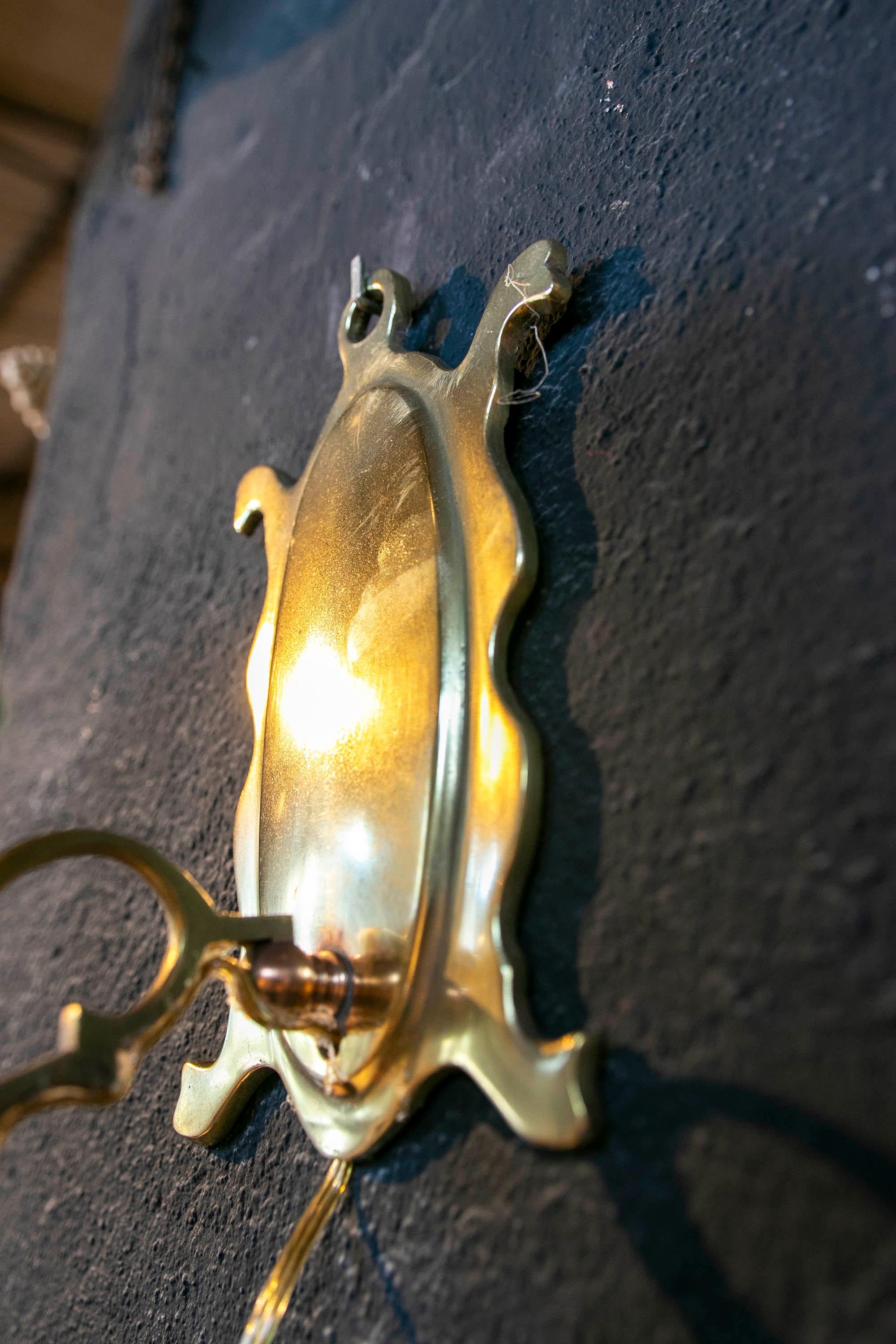  Spanish Pair of Wall Sconces in Gilded Bronze 6