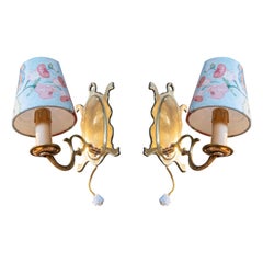 Antique Spanish Pair of Wall Sconces in Gilded Bronze
