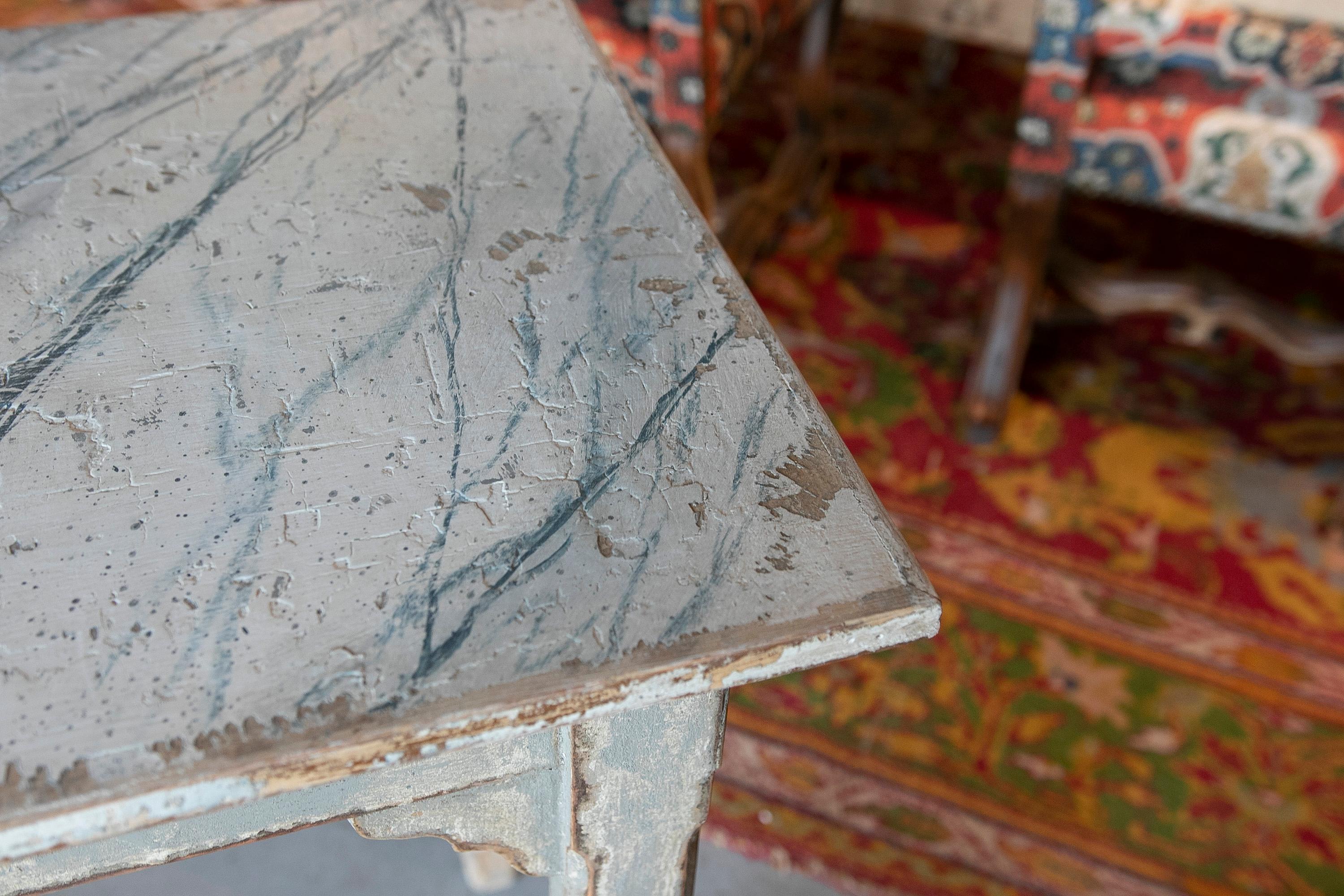 Spanish Pair of Wooden Tables with Hand-Painted Marbling  For Sale 11