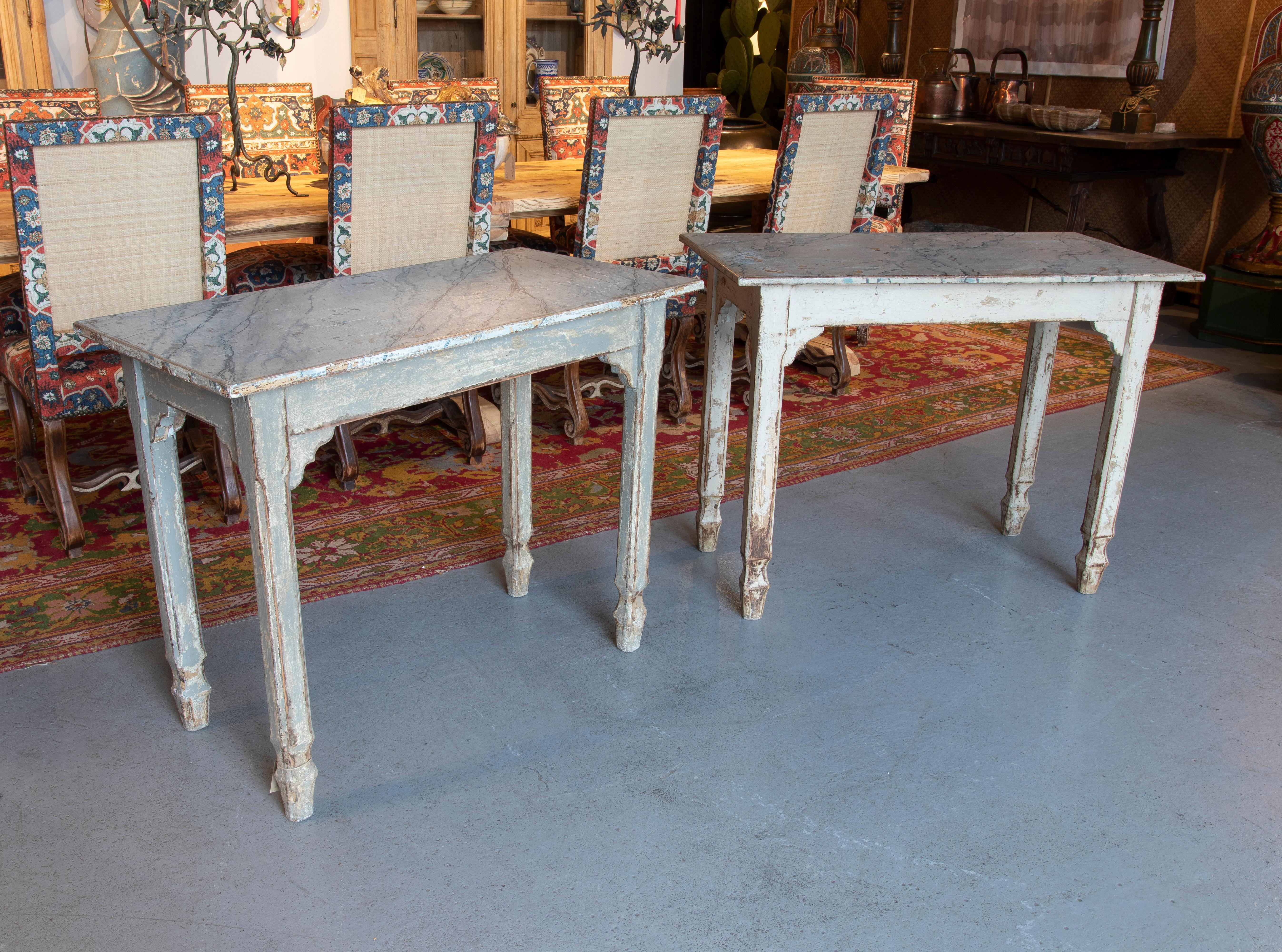 20th Century Spanish Pair of Wooden Tables with Hand-Painted Marbling  For Sale