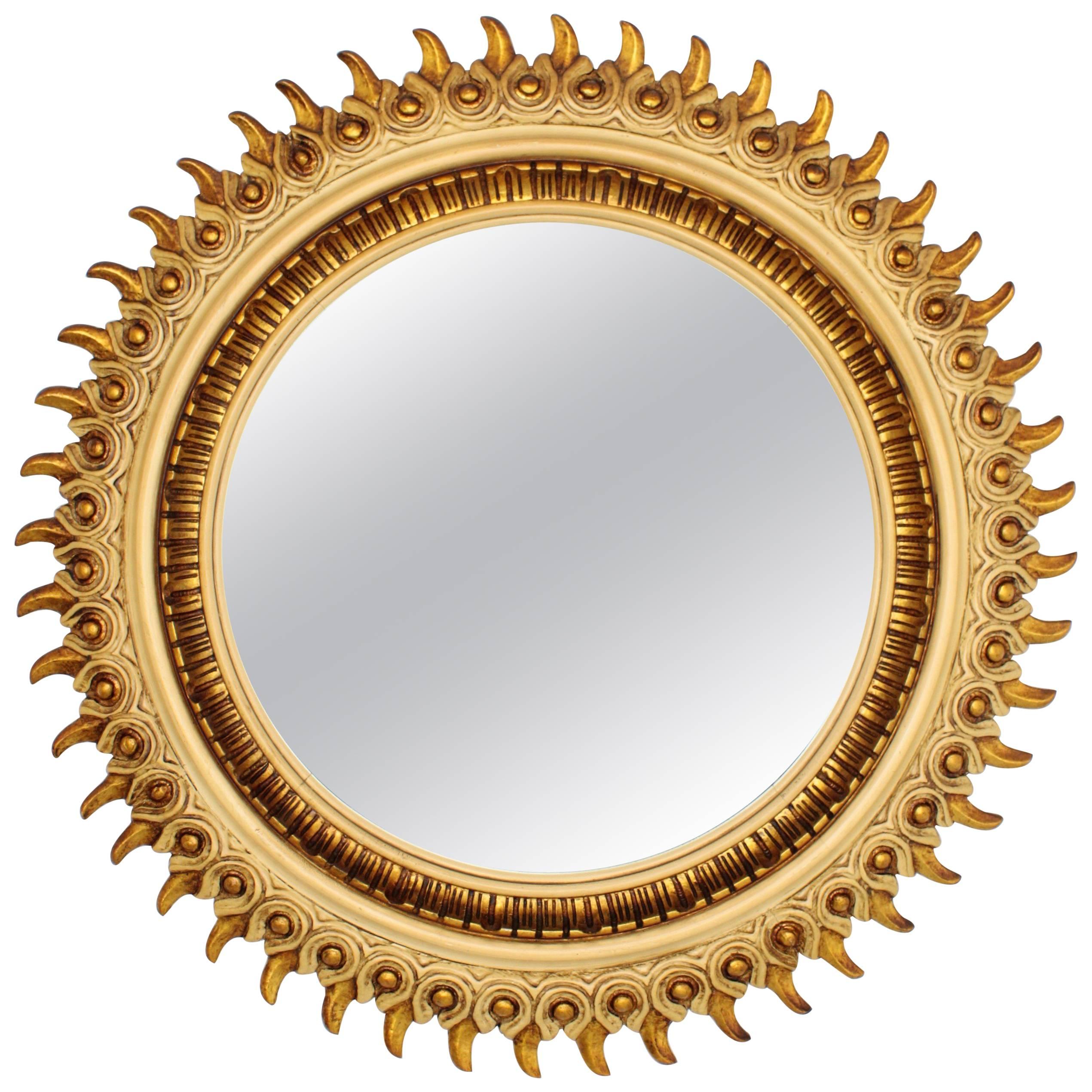 Hollywood Regency Spanish Parcel-Gilt Sunburst Mirror, 1950s