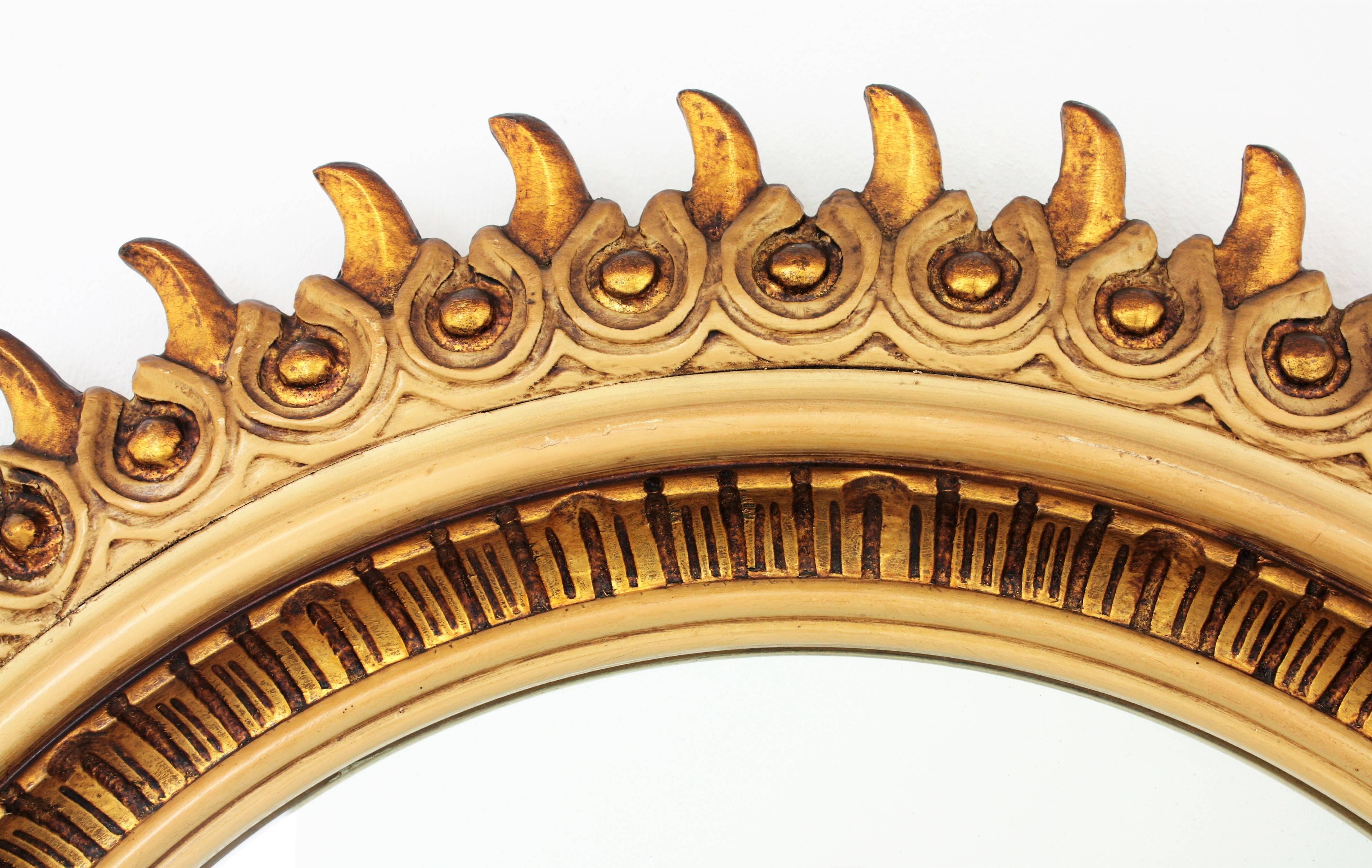 Carved Spanish Parcel-Gilt Sunburst Mirror, 1950s