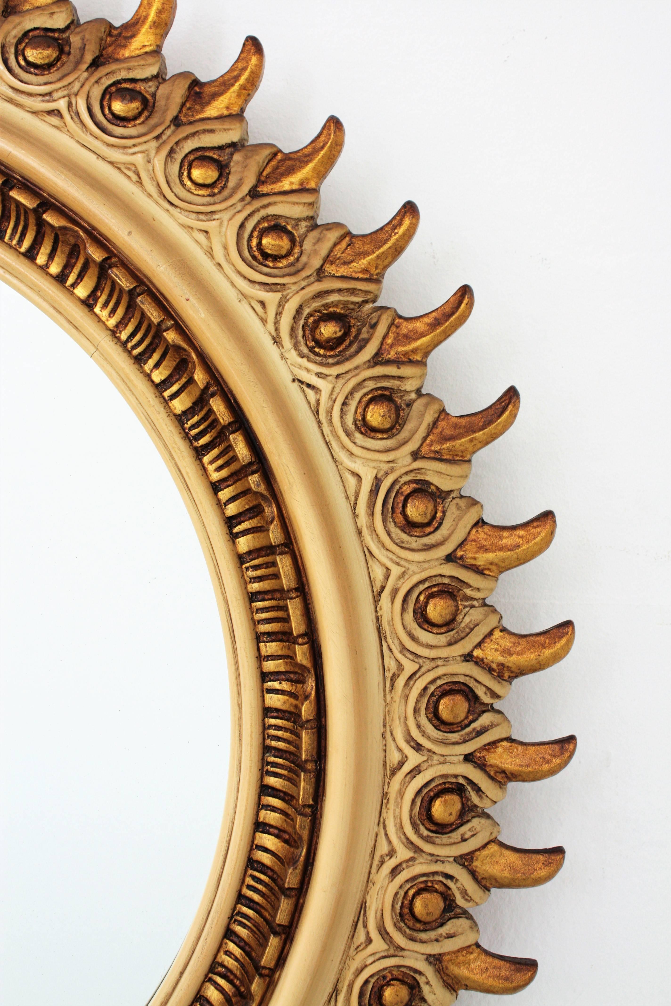 20th Century Spanish Parcel-Gilt Sunburst Mirror, 1950s