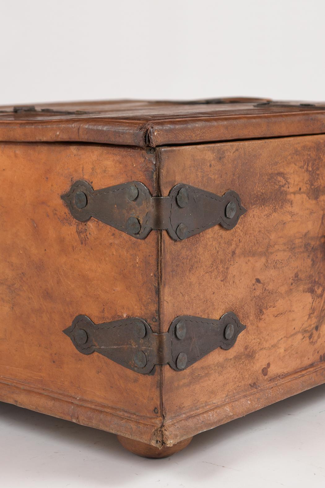 Carved Spanish Leather Trunk