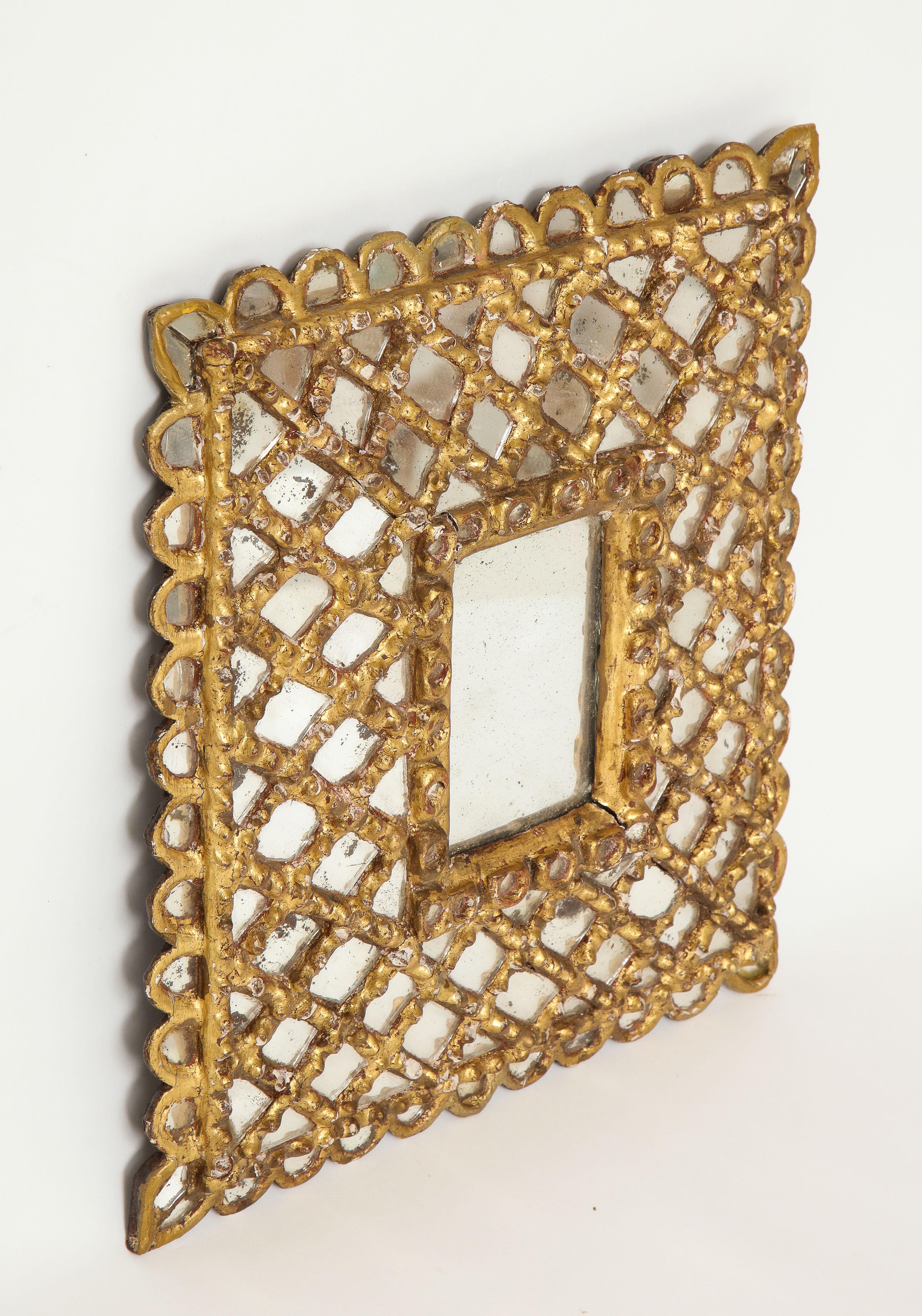 Spanish Petite Gilded and Carved Wood Mirror In Good Condition In New York, NY