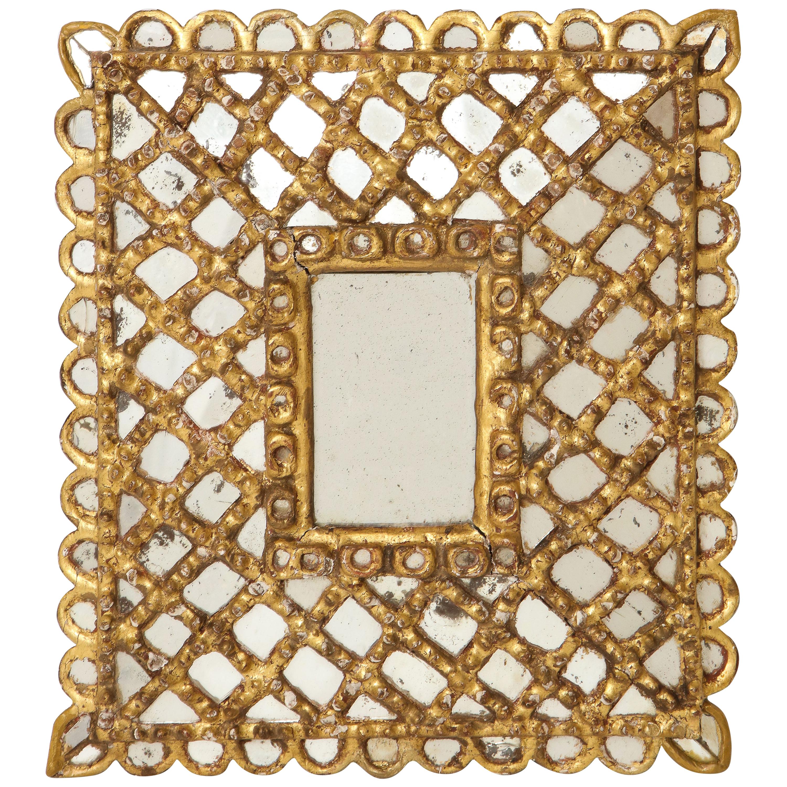 Spanish Petite Gilded and Carved Wood Mirror