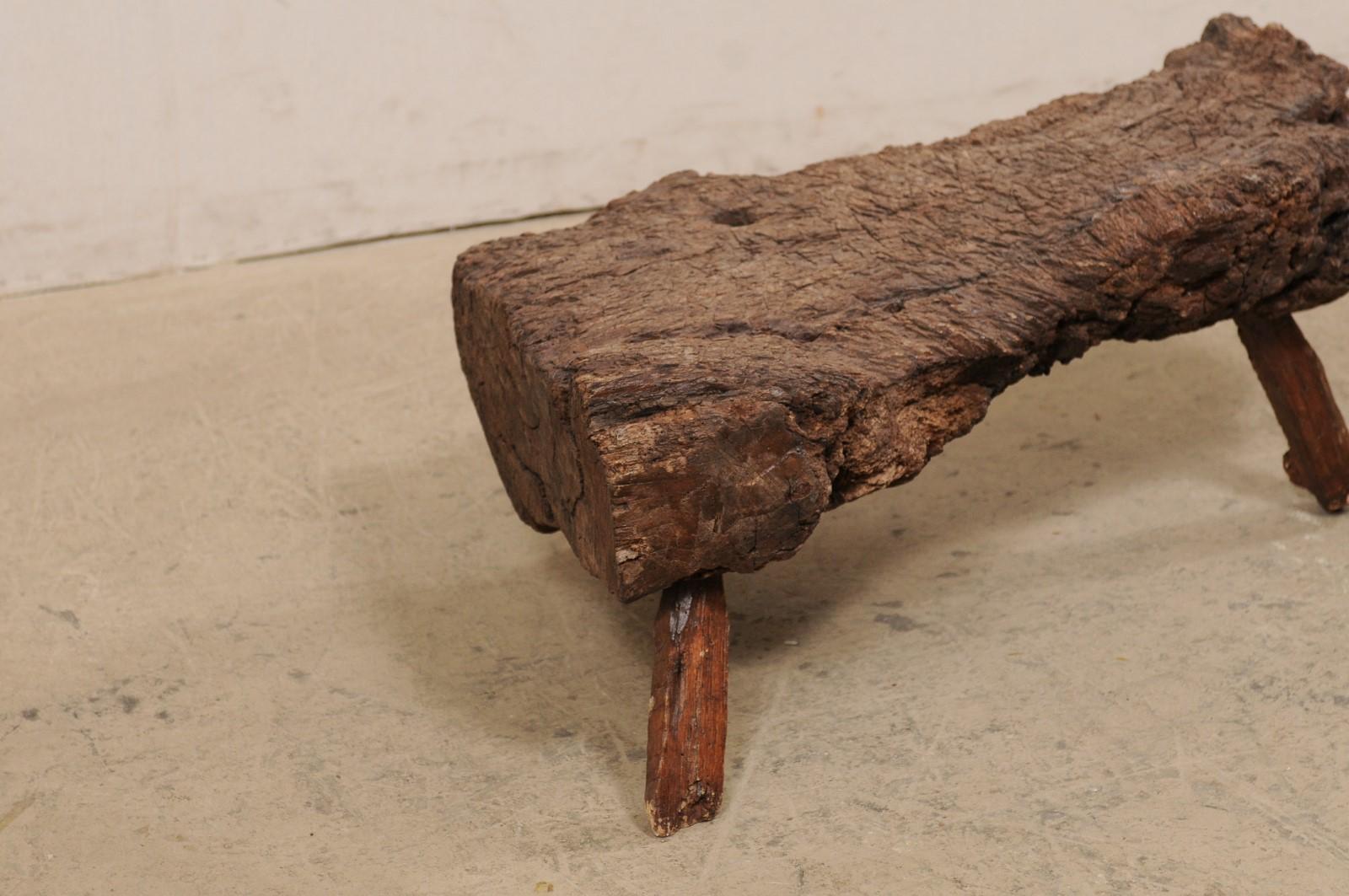 Spanish Petite-Sized Knobby Live-Edge Burl Wood Table or Stool on Limb Legs In Good Condition In Atlanta, GA