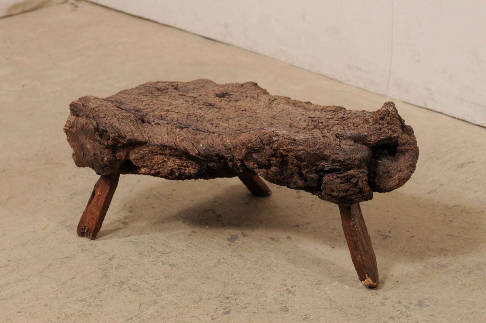 20th Century Spanish Petite-Sized Knobby Live-Edge Burl Wood Table or Stool on Limb Legs