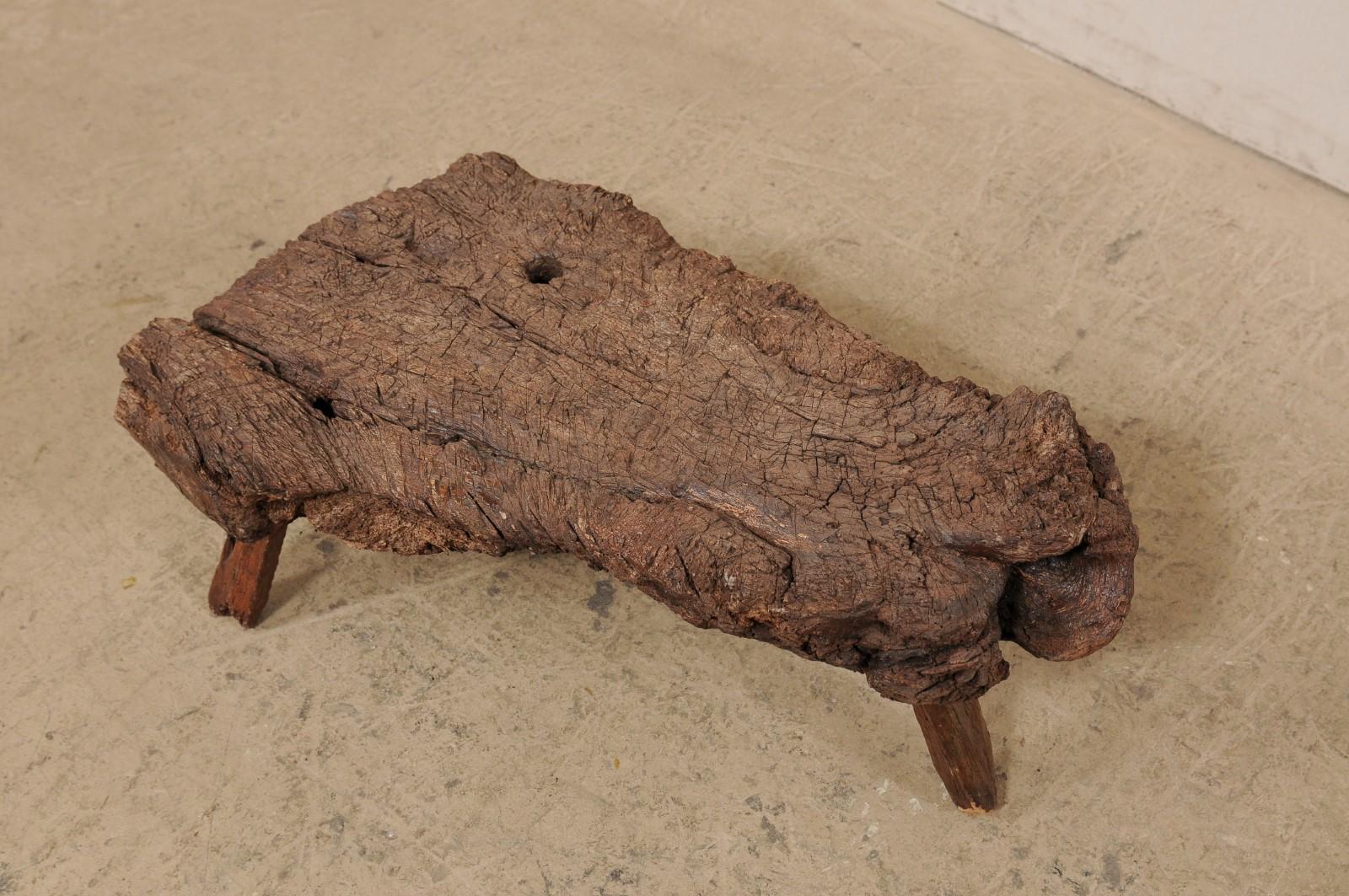 Spanish Petite-Sized Knobby Live-Edge Burl Wood Table or Stool on Limb Legs 1