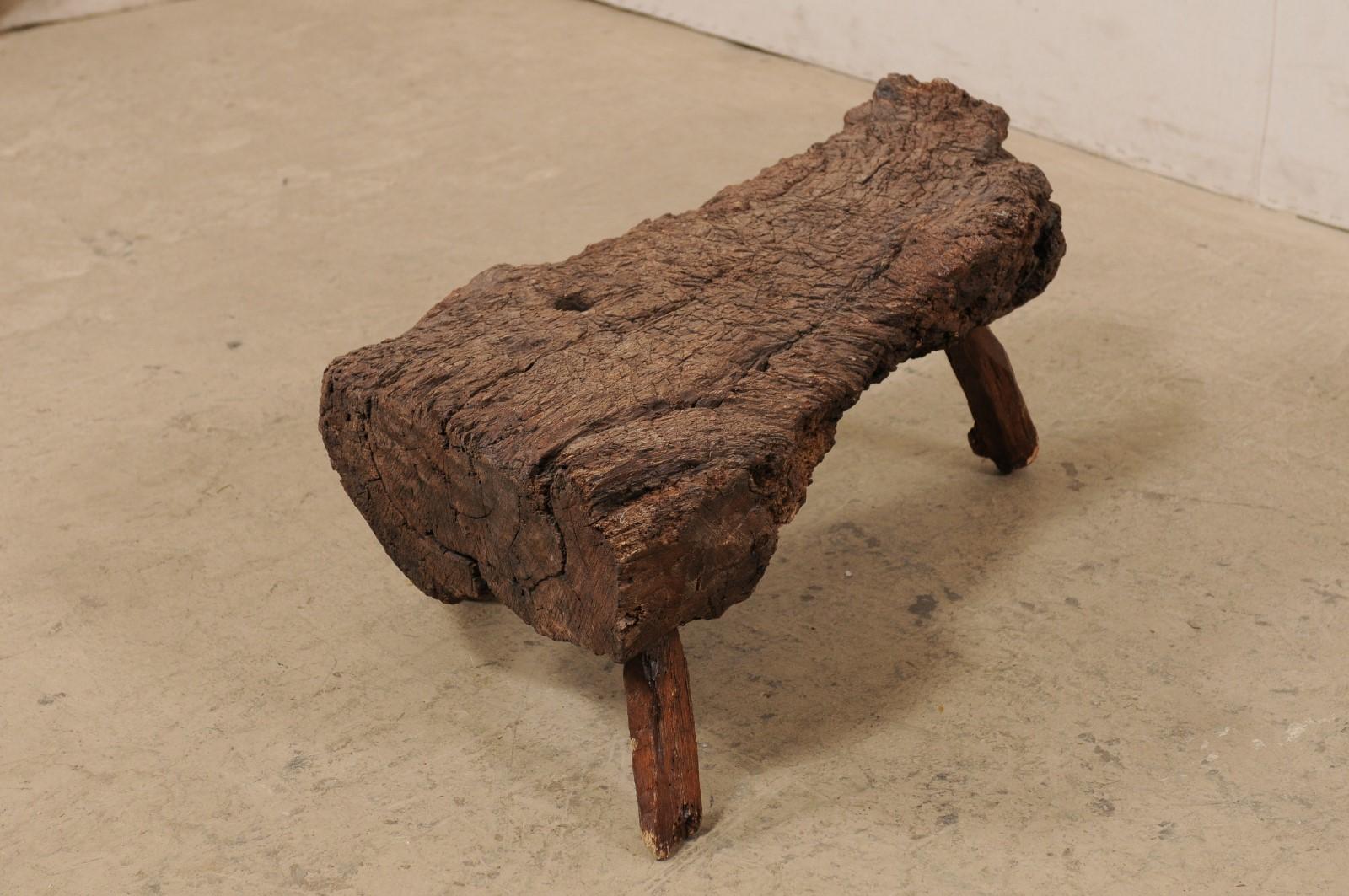 Spanish Petite-Sized Knobby Live-Edge Burl Wood Table or Stool on Limb Legs 3