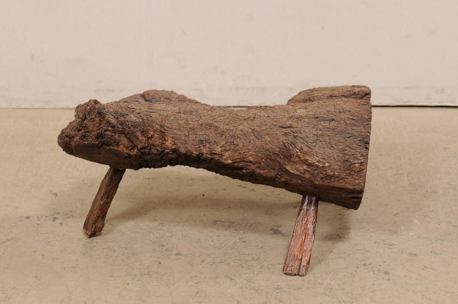 Spanish Petite-Sized Knobby Live-Edge Burl Wood Table or Stool on Limb Legs 5
